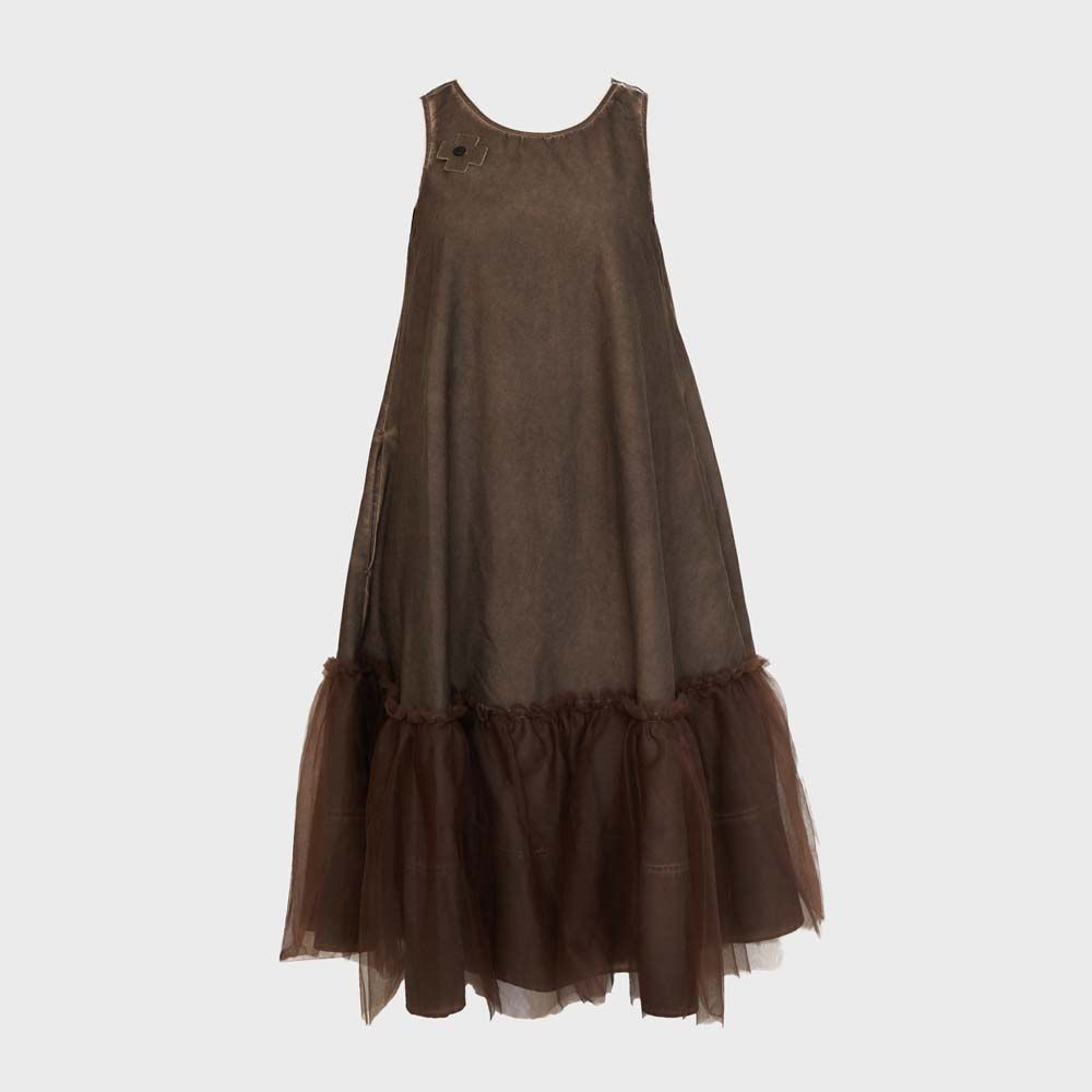 PLU Gathered Tulle Tent Dress in Chocolate