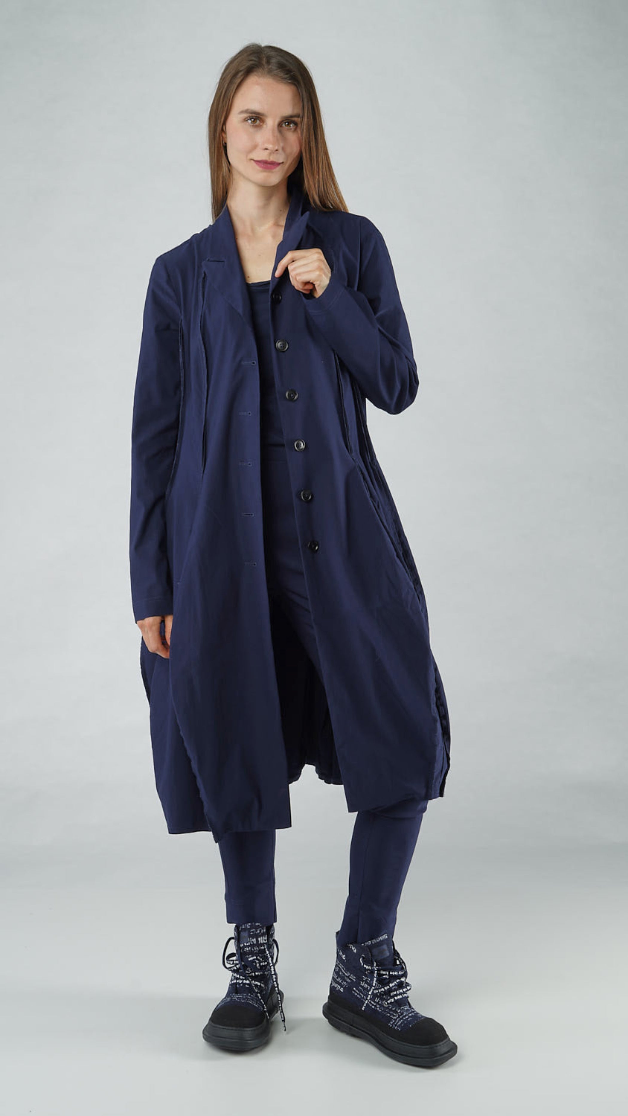 BLACK LABEL Long Jacket with Seam Panelling in Navy