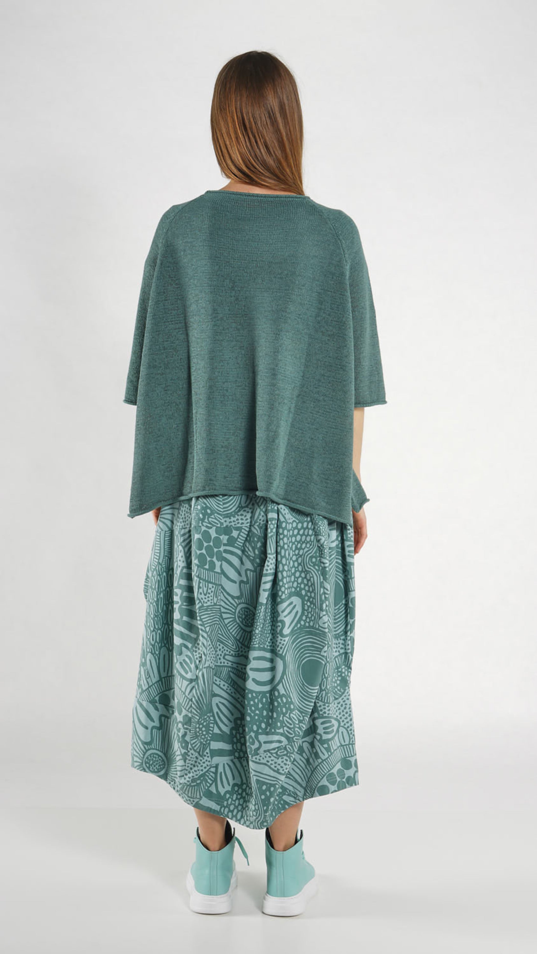 RUNDHOLZ BLACK LABEL Half Sleeve Knit Tulip Pullover in Grass Jacquard