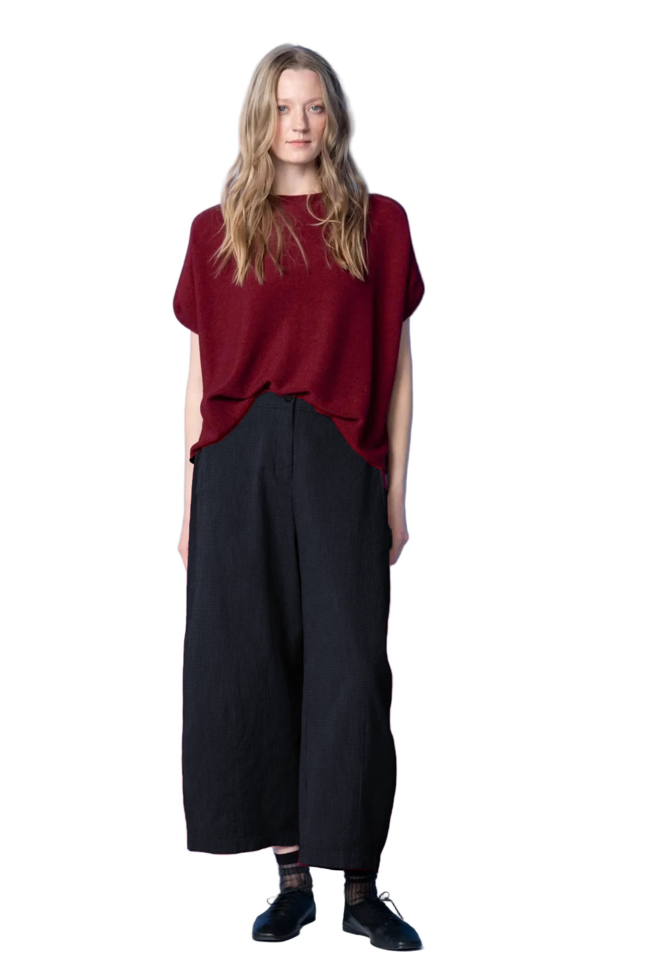 OSKA Cotton Check Wide Pant in Navy