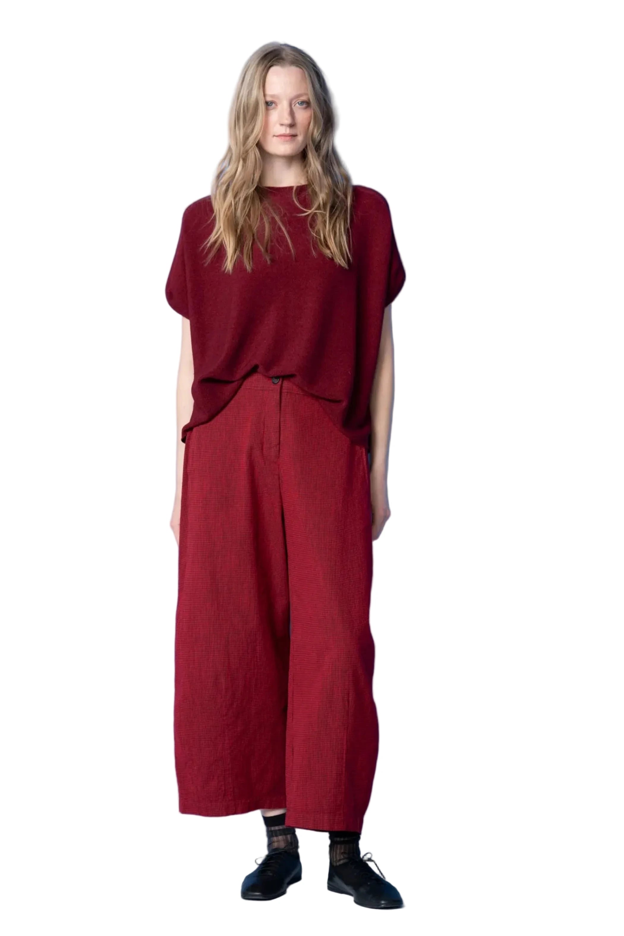 OSKA  Cotton Mini Check Pant in Scarlett