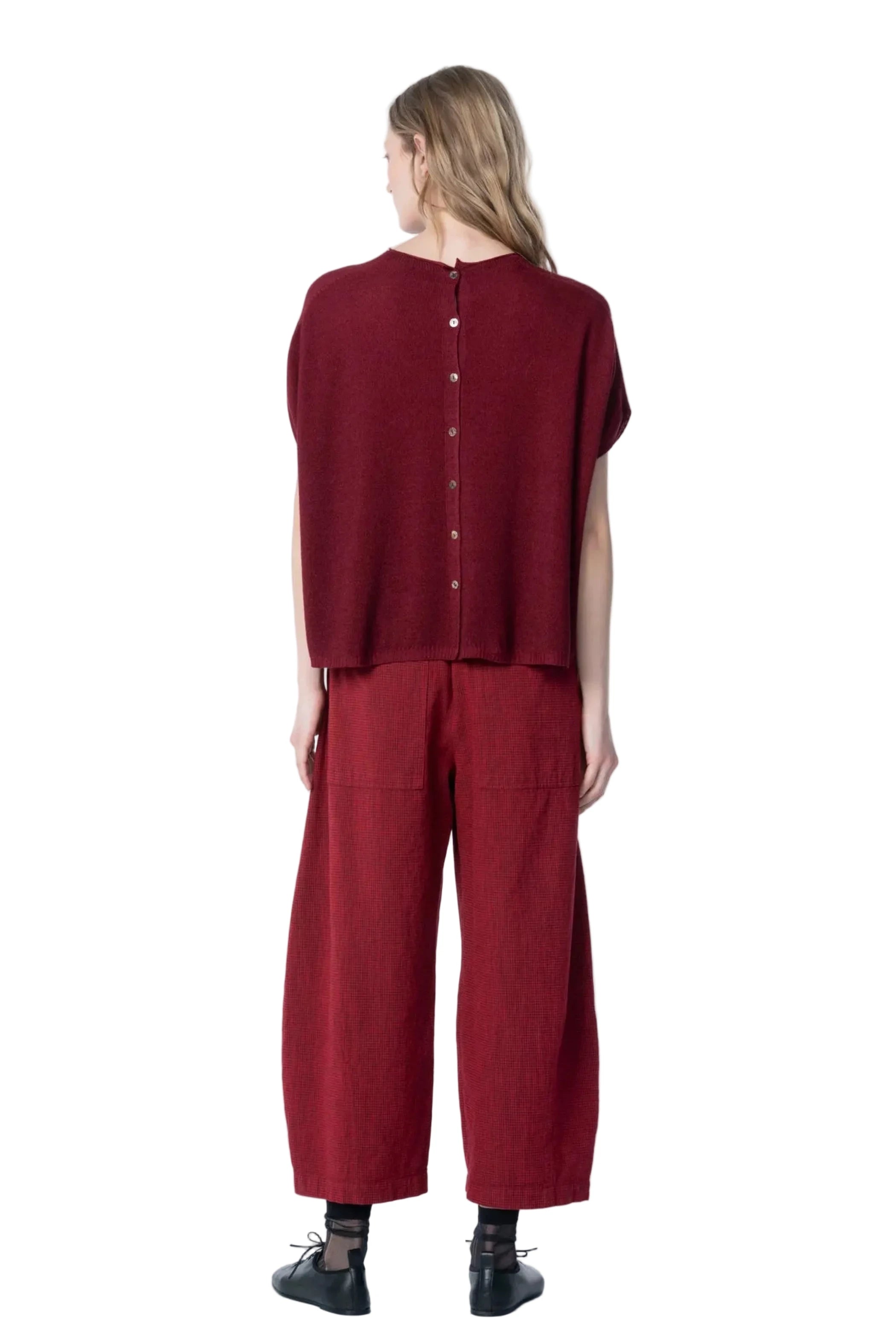 OSKA  Cotton Mini Check Pant in Scarlett