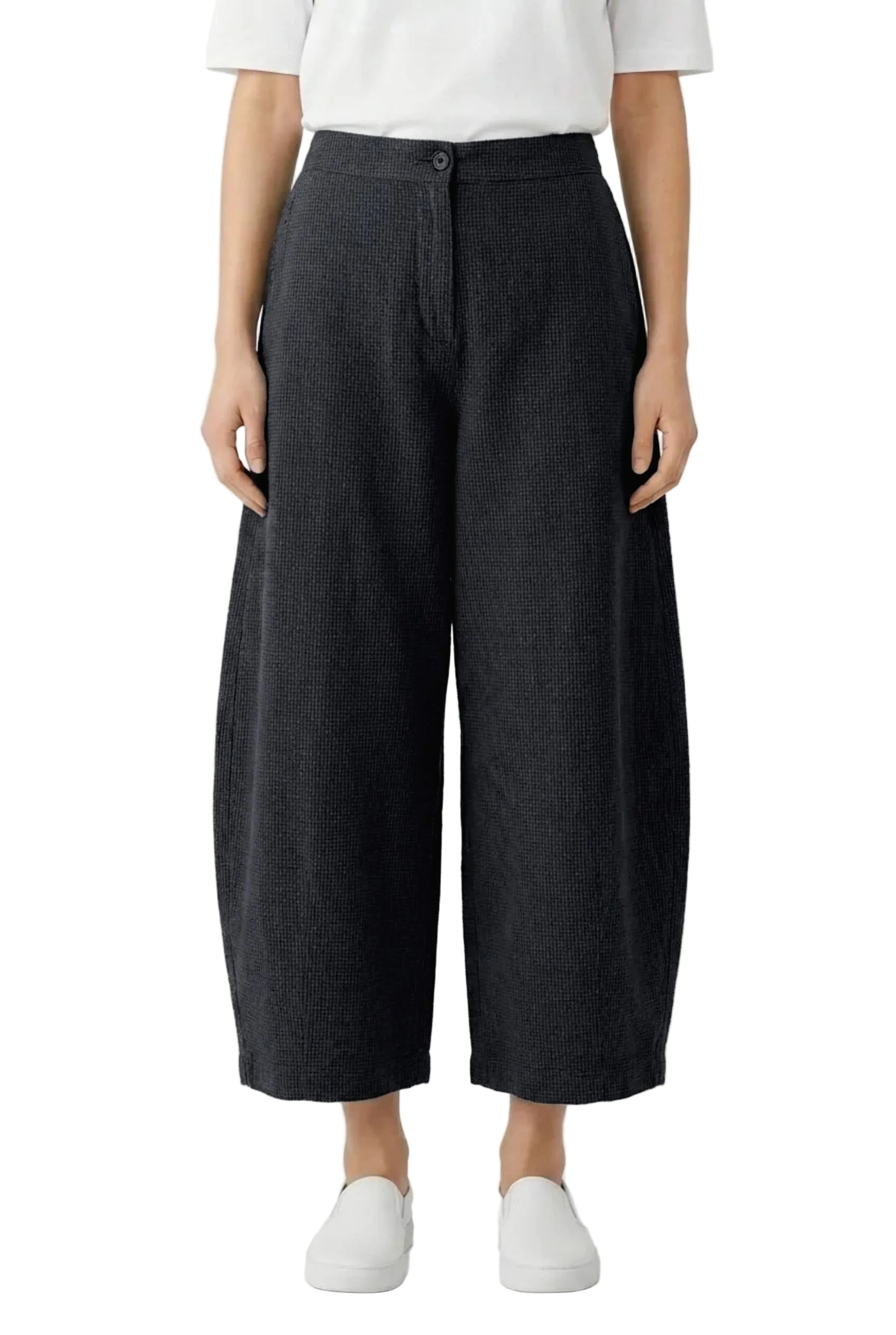 OSKA Cotton Check Wide Pant in Navy