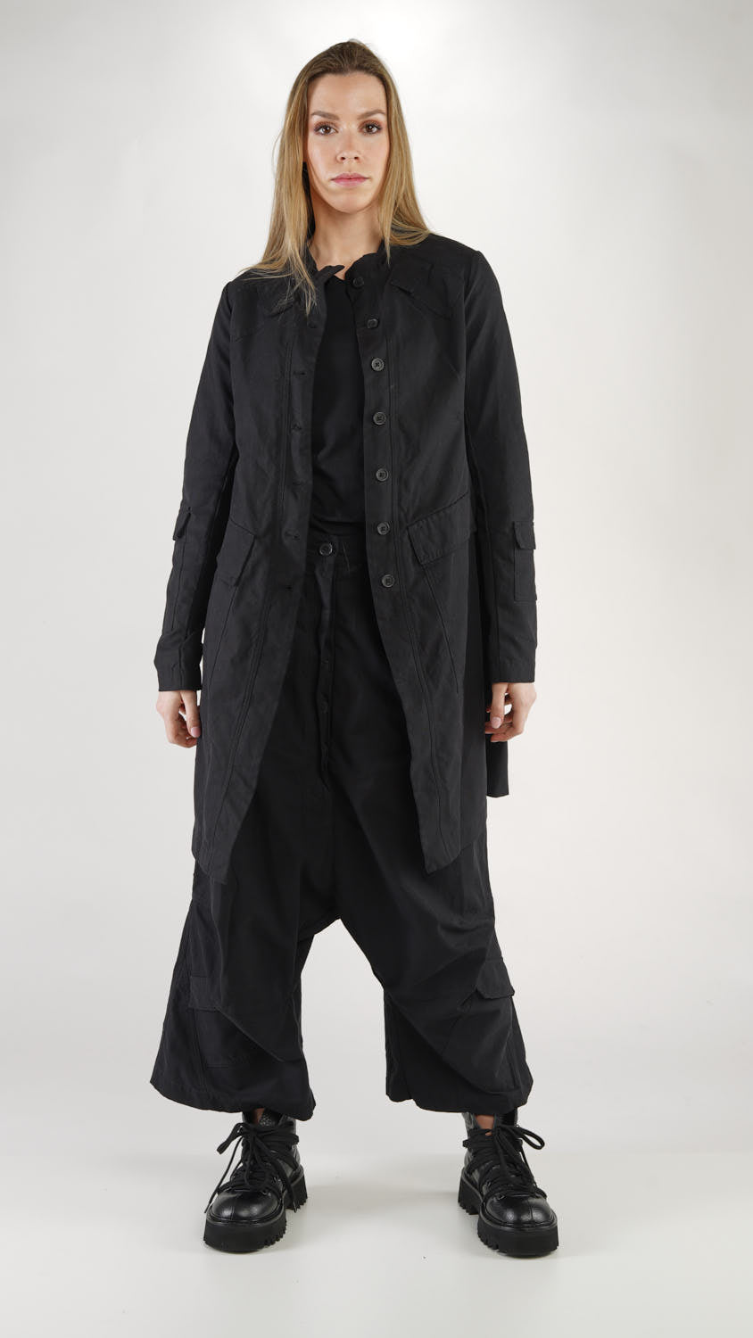 BLACK LABEL Pocketed Button Coat in Black