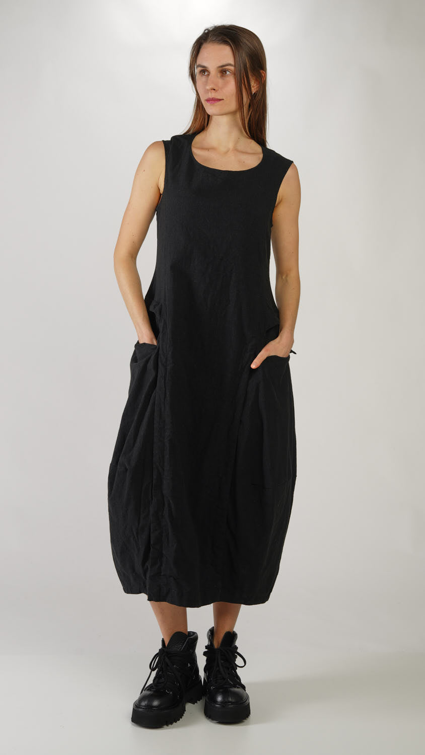 BLACK LABEL Sleeveless Balloon Dress in Black Stripes