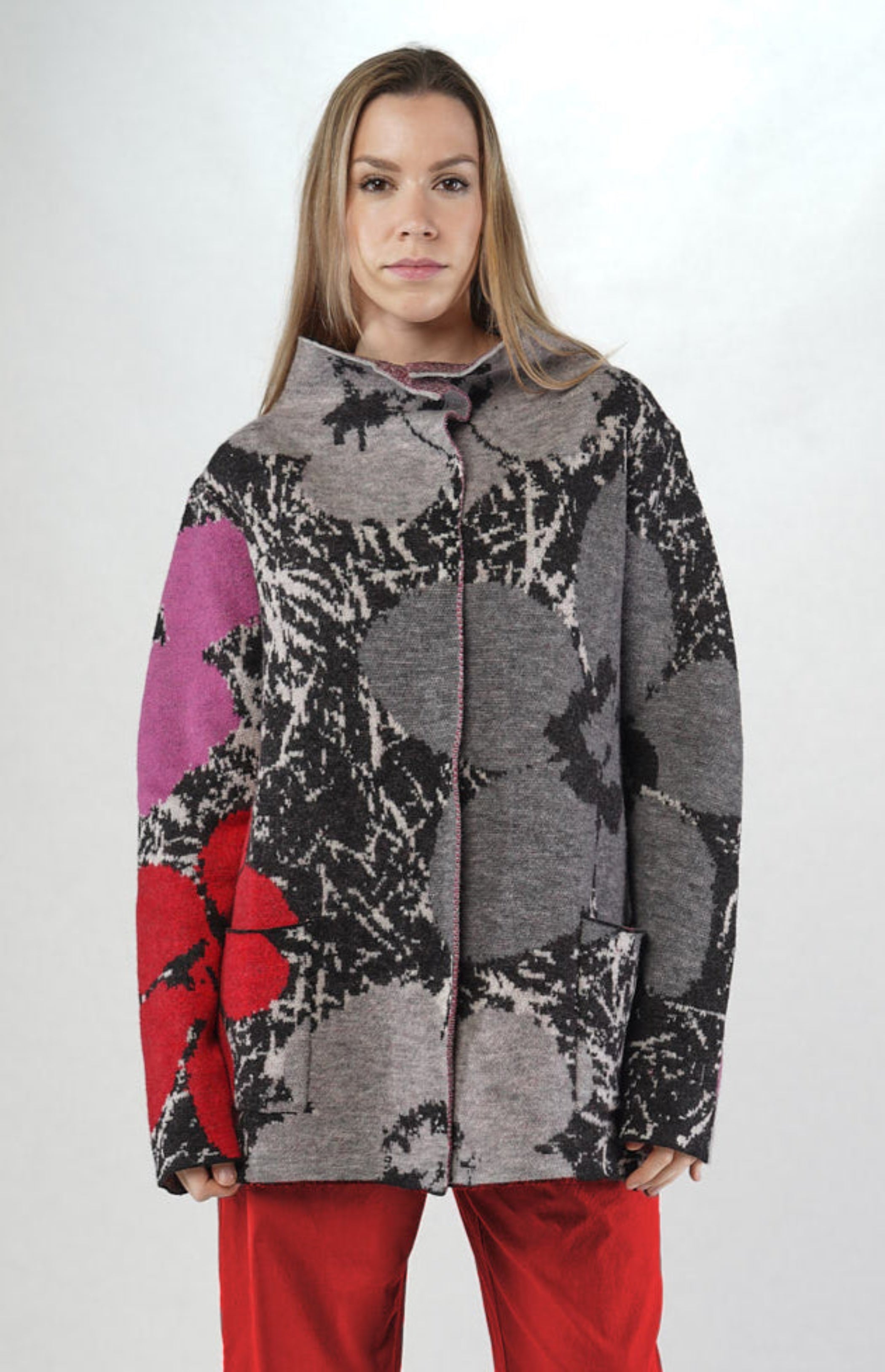 RUNDHOLZ BLACK LABEL Wool Jacquard Cardigan in Multicolour Print
