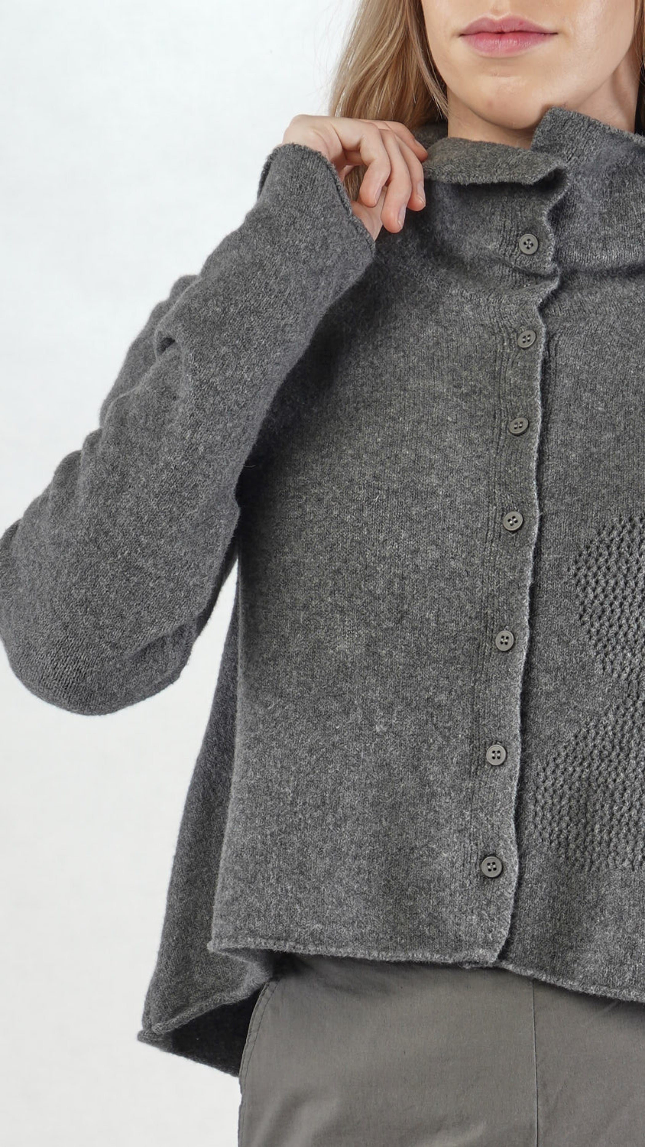 RUNDHOLZ BLACK LABEL High Cowl Neck Flower Cardigan in Black
