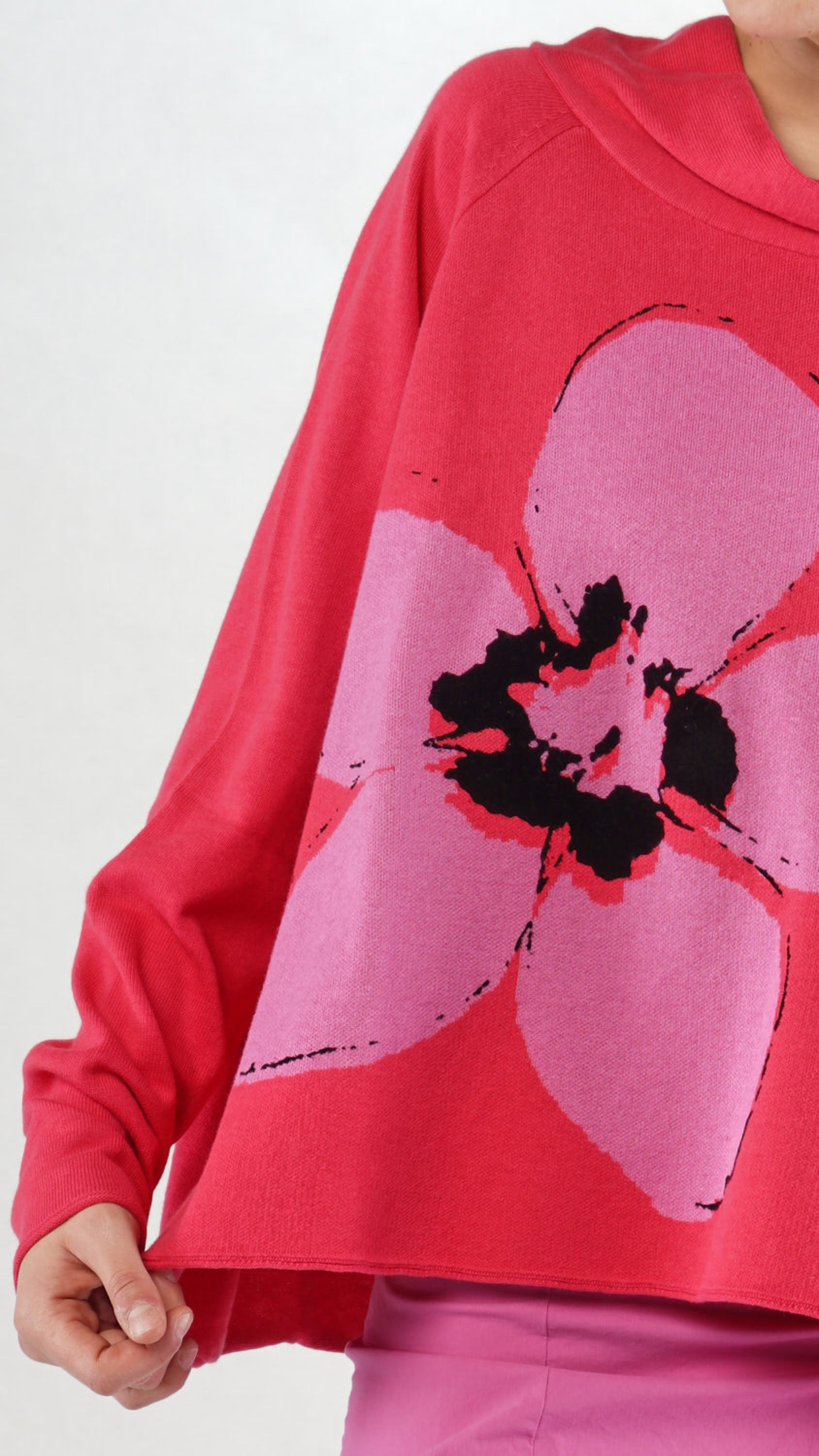 RUNDHOLZ BLACK LABEL Soft Cowl Neck Pullover in Lotus Lily Jacquard