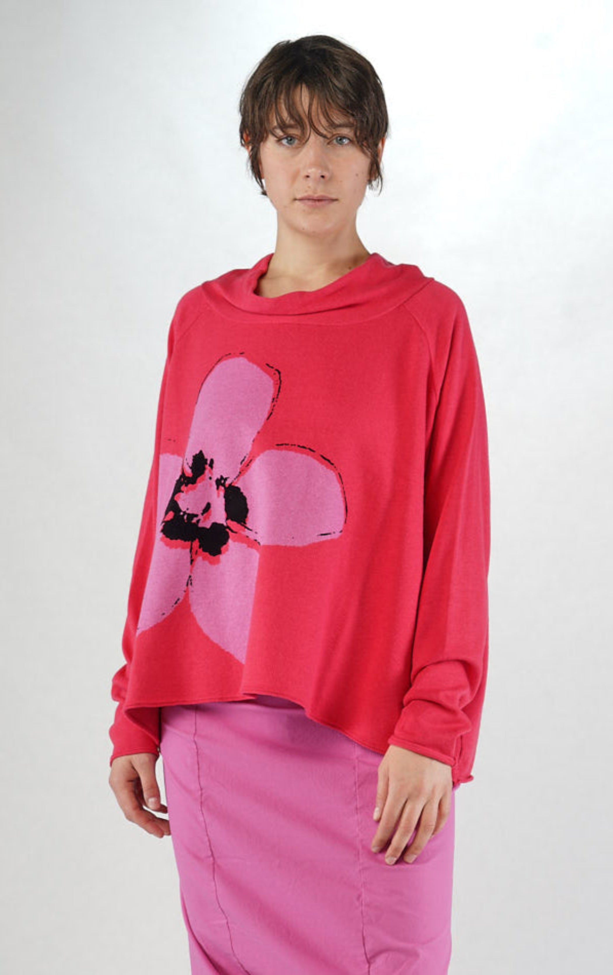 RUNDHOLZ BLACK LABEL Soft Cowl Neck Pullover in Lotus Lily Jacquard