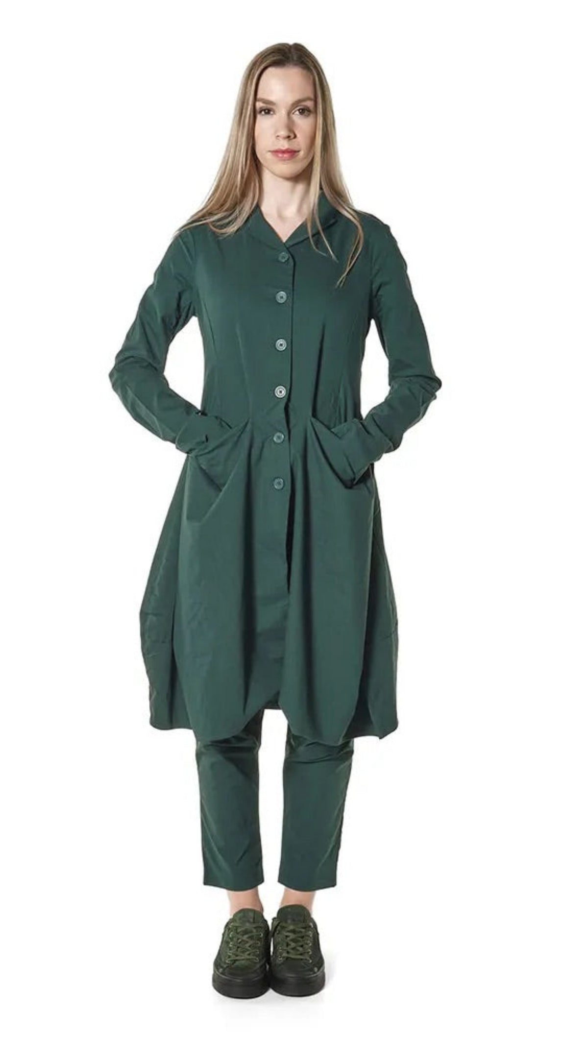 RUNDHOLZ BLACK LABEL Seamed Coat with Draped Pockets in Forest