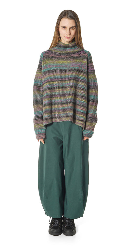 RUNDHOLZ BLACK LABEL Stripped Rib Knit Pullover in Forest Mix