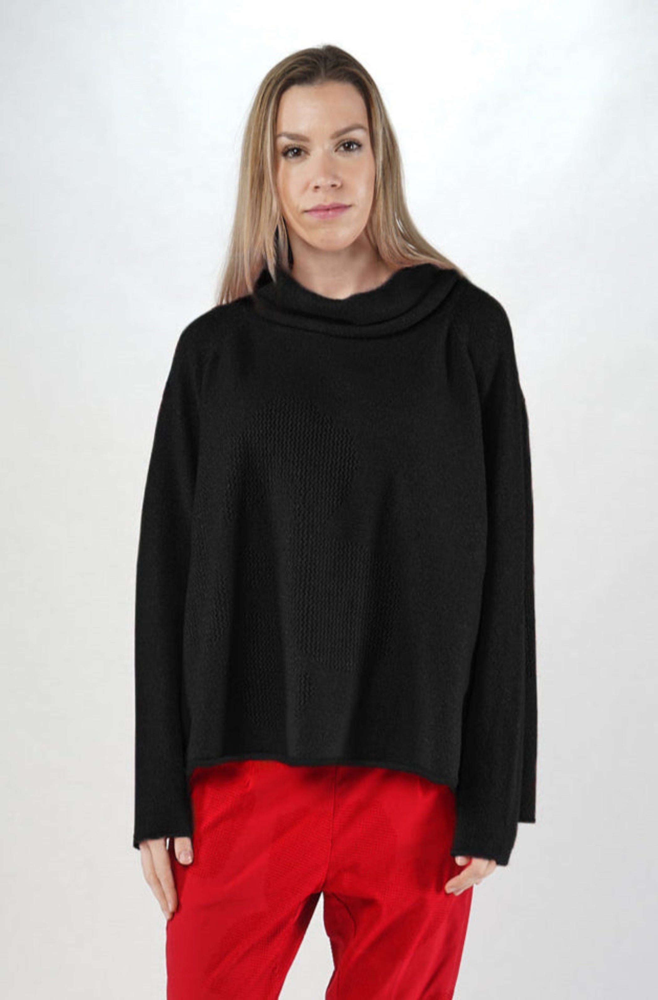 RUNDHOLZ BLACK LABEL Soft Cowl Neck Flower Pullover in Black