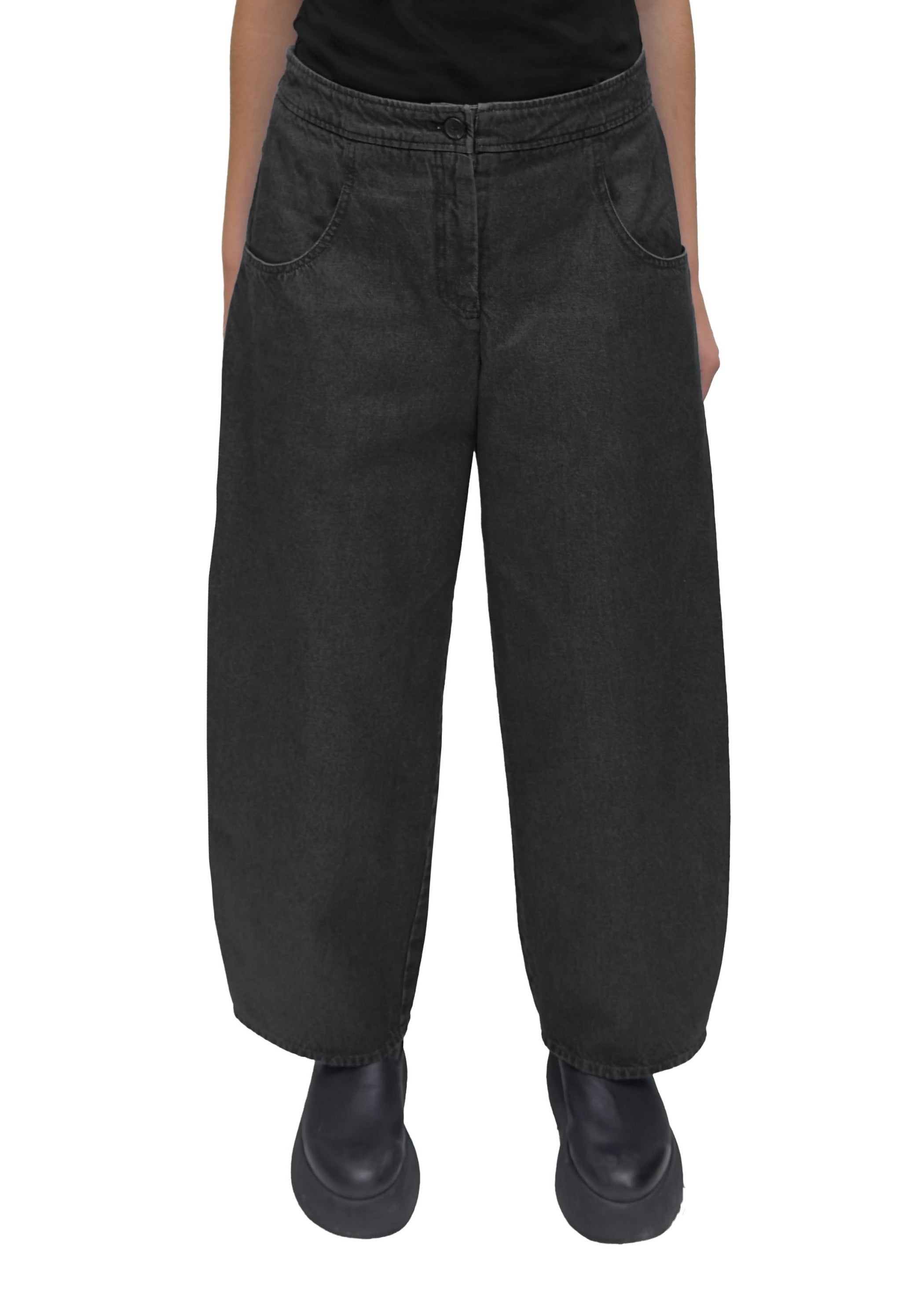 OSKA Long Wide Tapered Pant in Black Denim