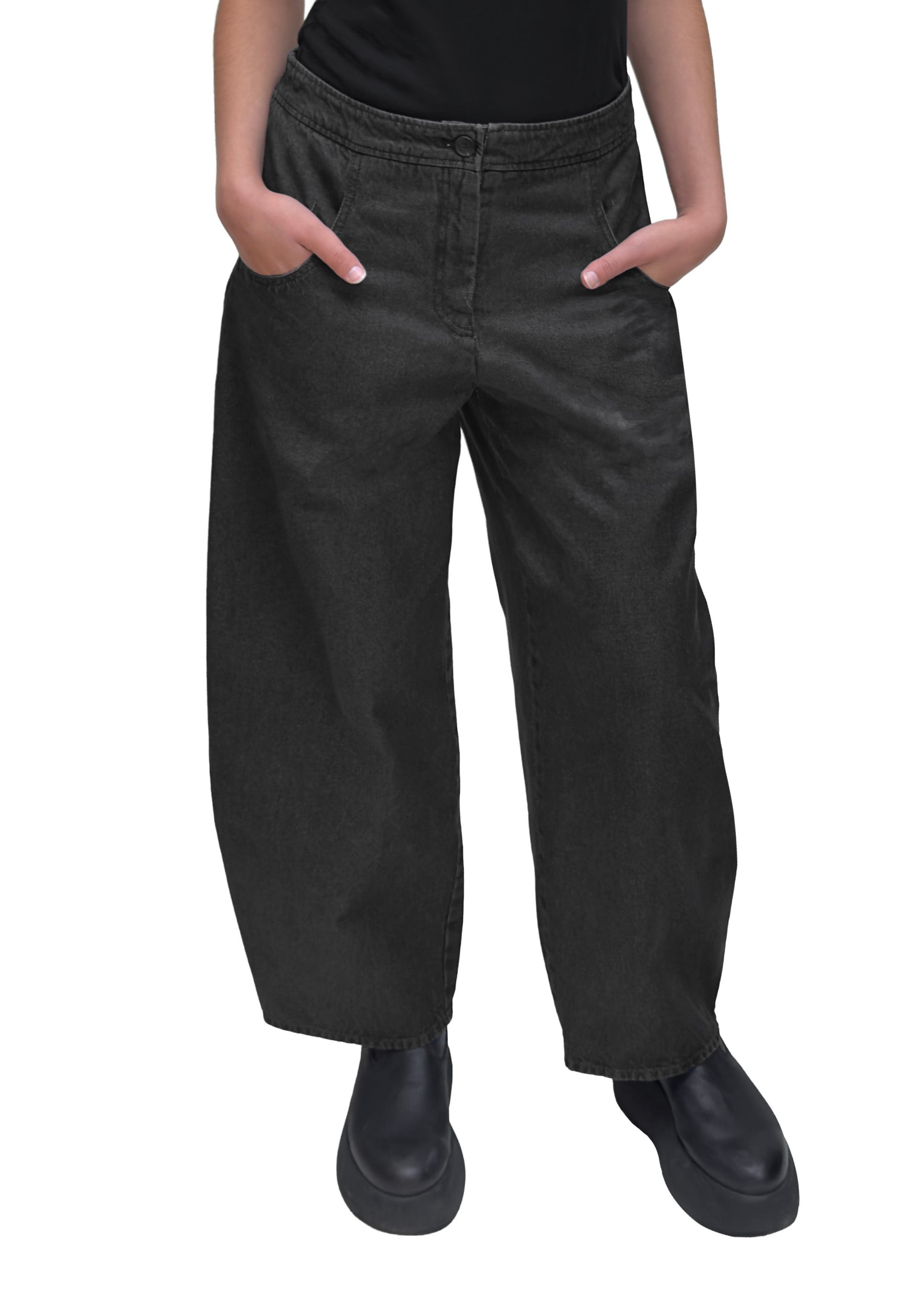 OSKA Long Wide Tapered Pant in Black Denim