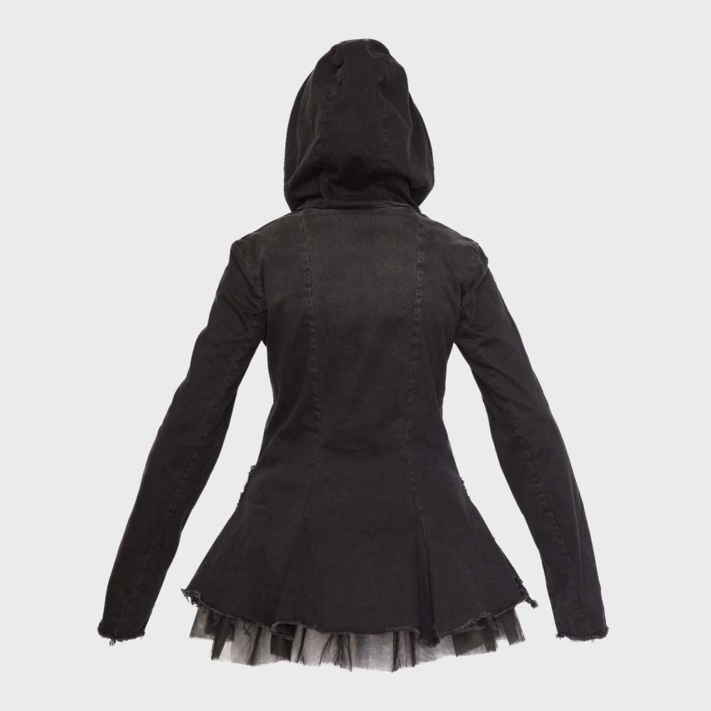 PLU Tulle and Denim Hoodie in Black