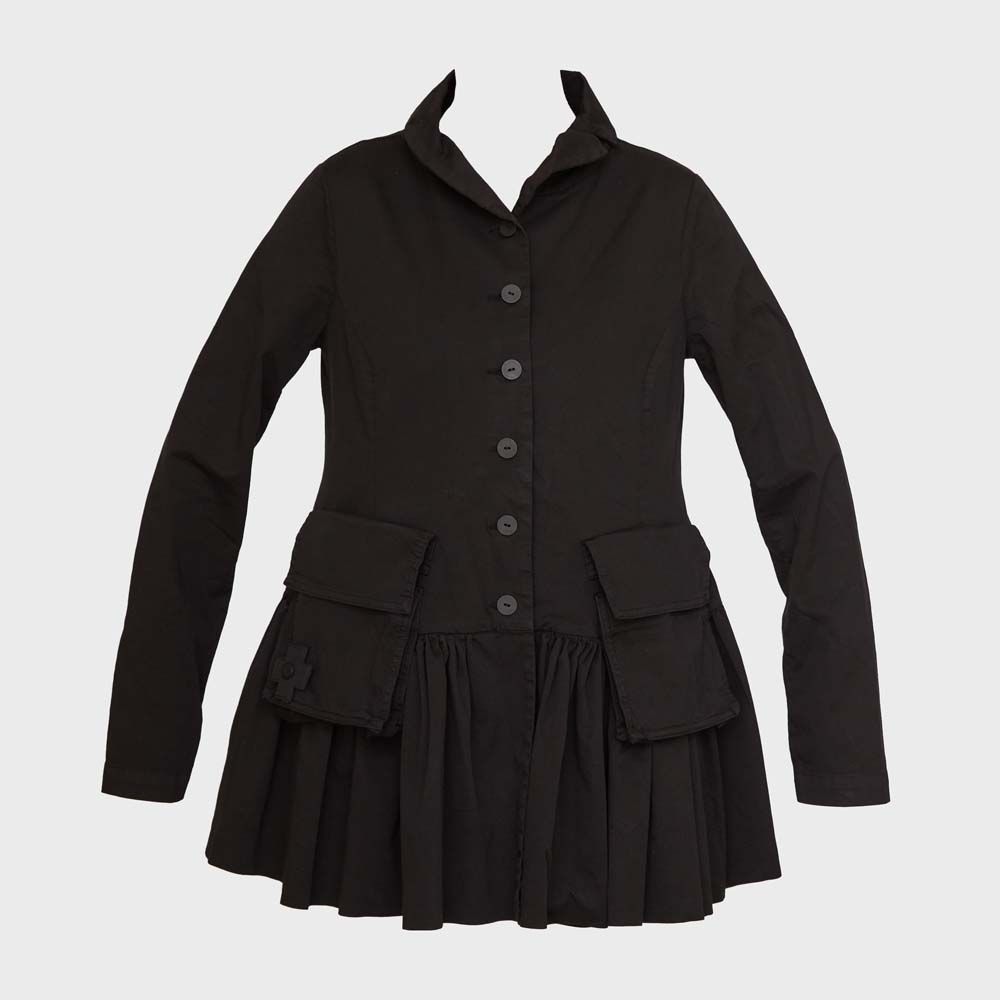 PLU Long Cotton Jacket with Cargo Pockets in Black