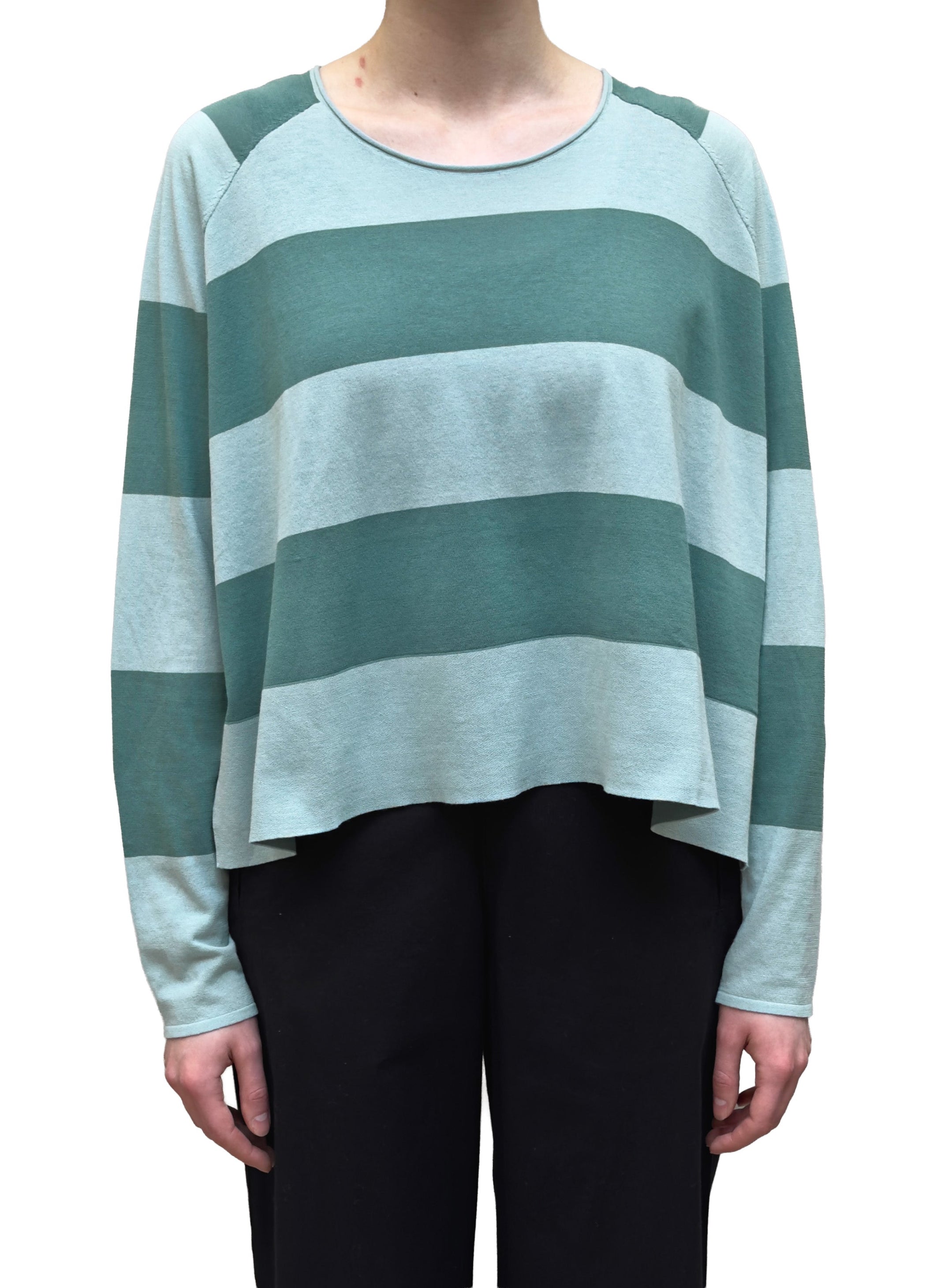 RUNDHOLZ BLACK LABEL Relaxed A-line Pullover in Mint/Grass Stripes