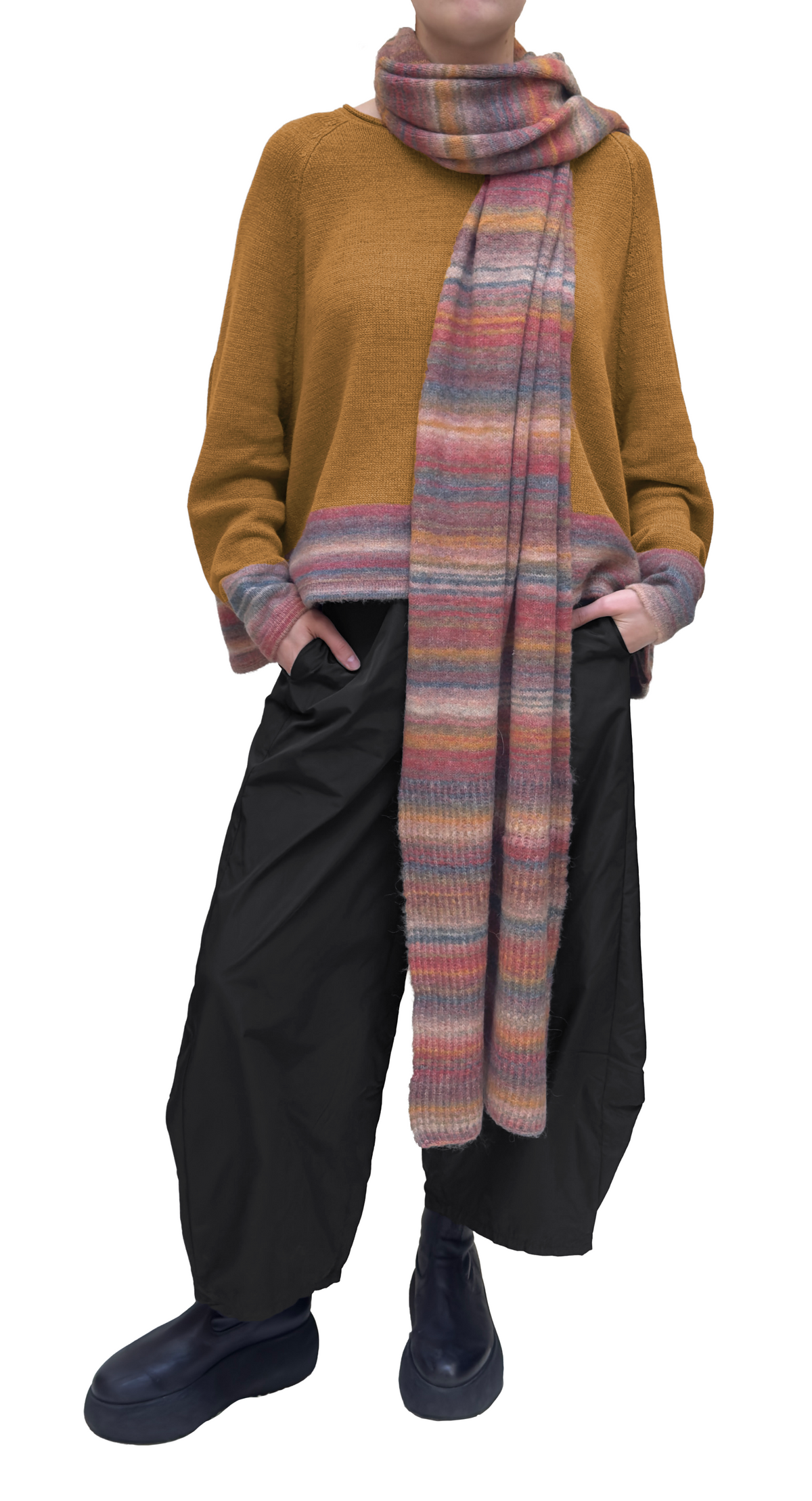 RUNDHOLZ BLACK LABEL Long Rib Knitted Scarf in Lava Mix