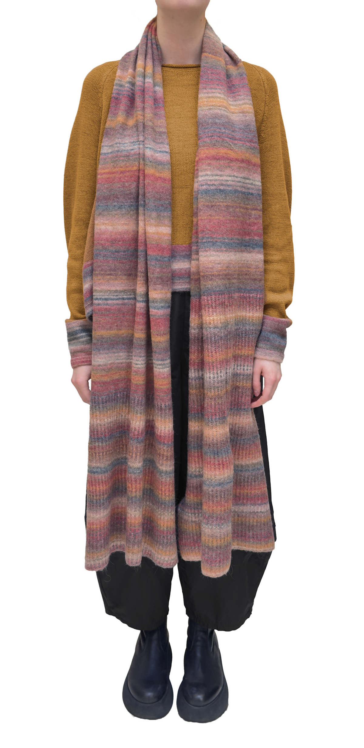 RUNDHOLZ BLACK LABEL Long Rib Knitted Scarf in Lava Mix