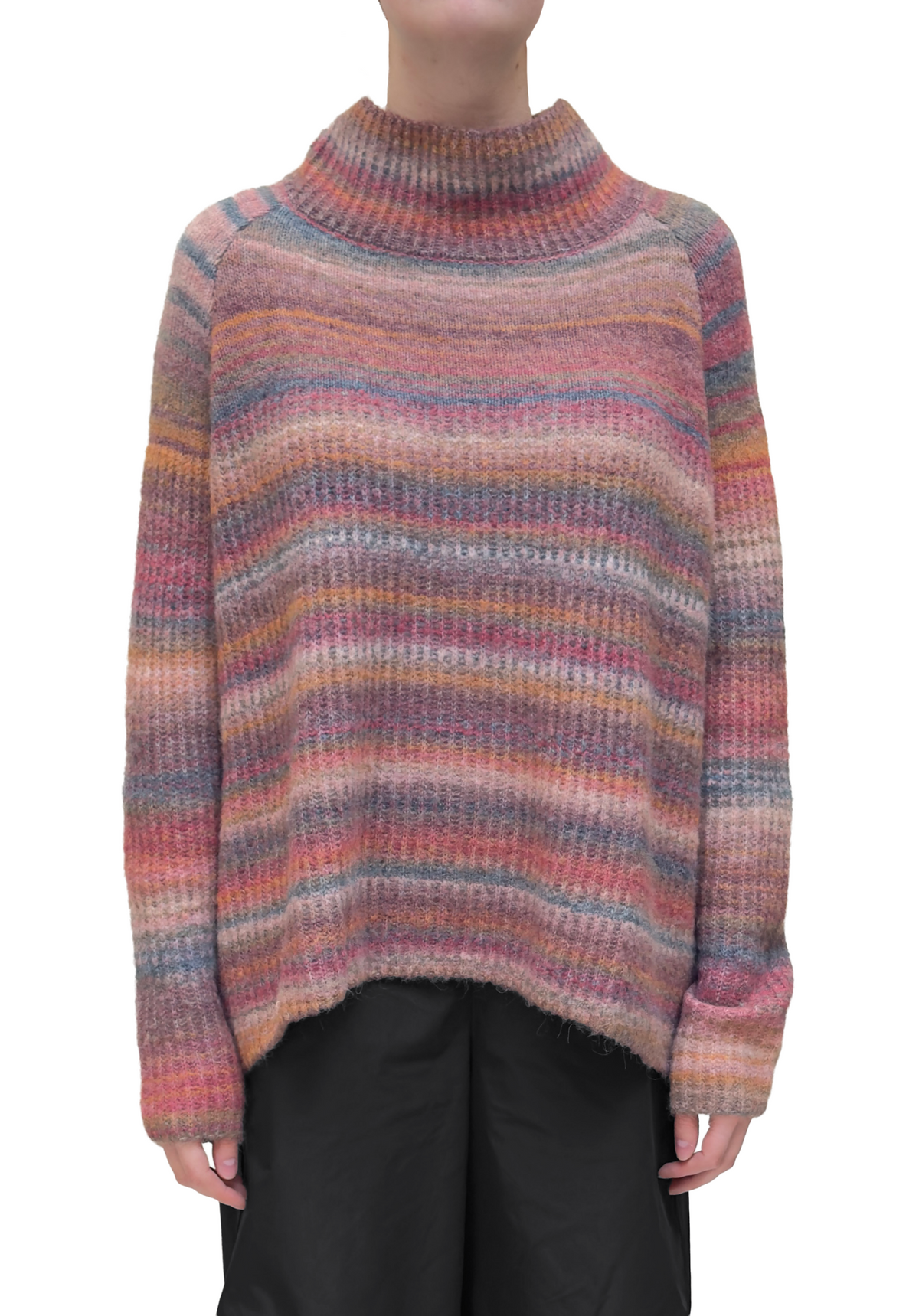 RUNDHOLZ BLACK LABEL Striped Rib Knit Pullover in Lava Mix