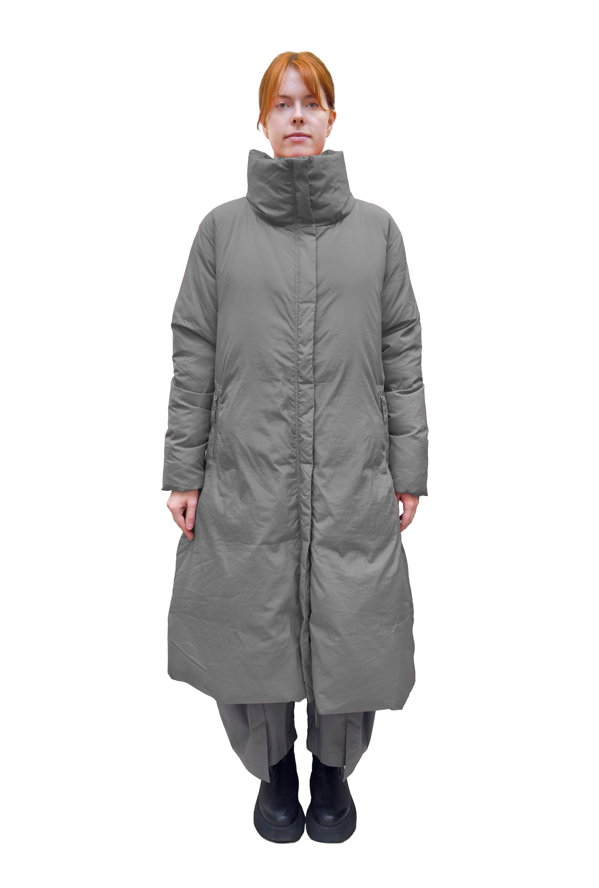 RUNDHOLZ BLACK LABEL Long A-Line Down Coat in Dark Grey