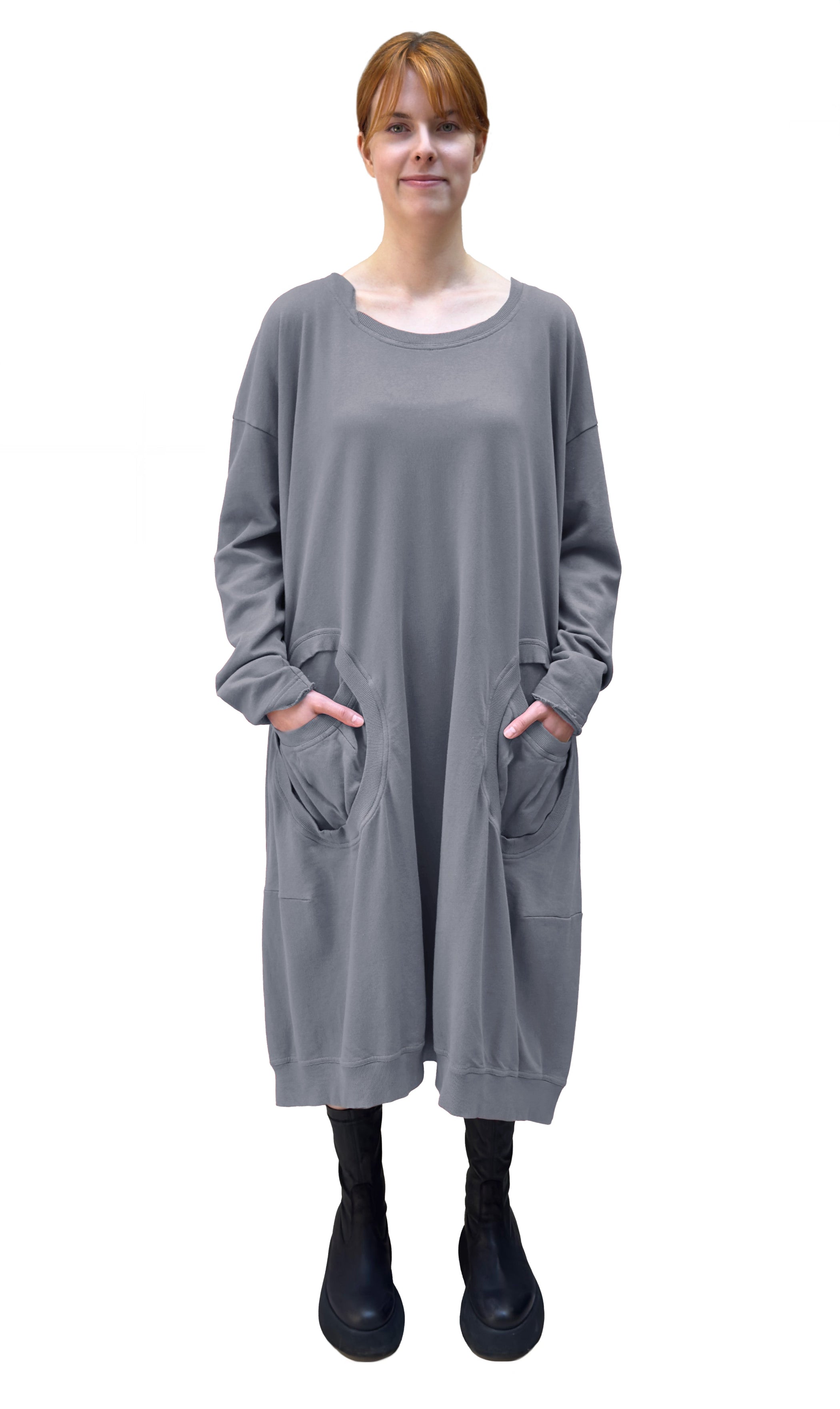 RUNDHOLZ BLACK LABEL French Terry Bubble Dress in Dark Grey