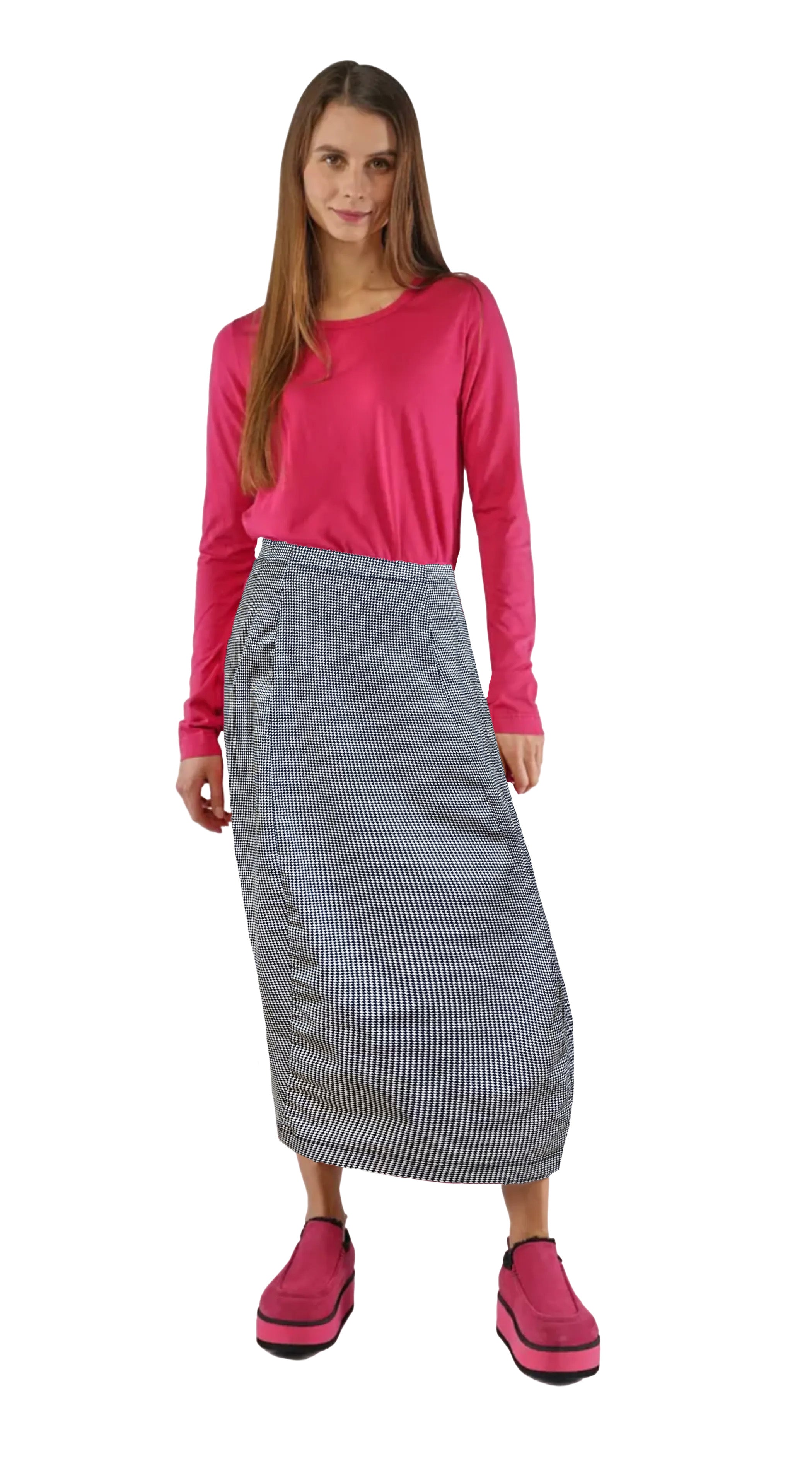 BLACK LABEL Pencil Skirt in Black + Cream Check