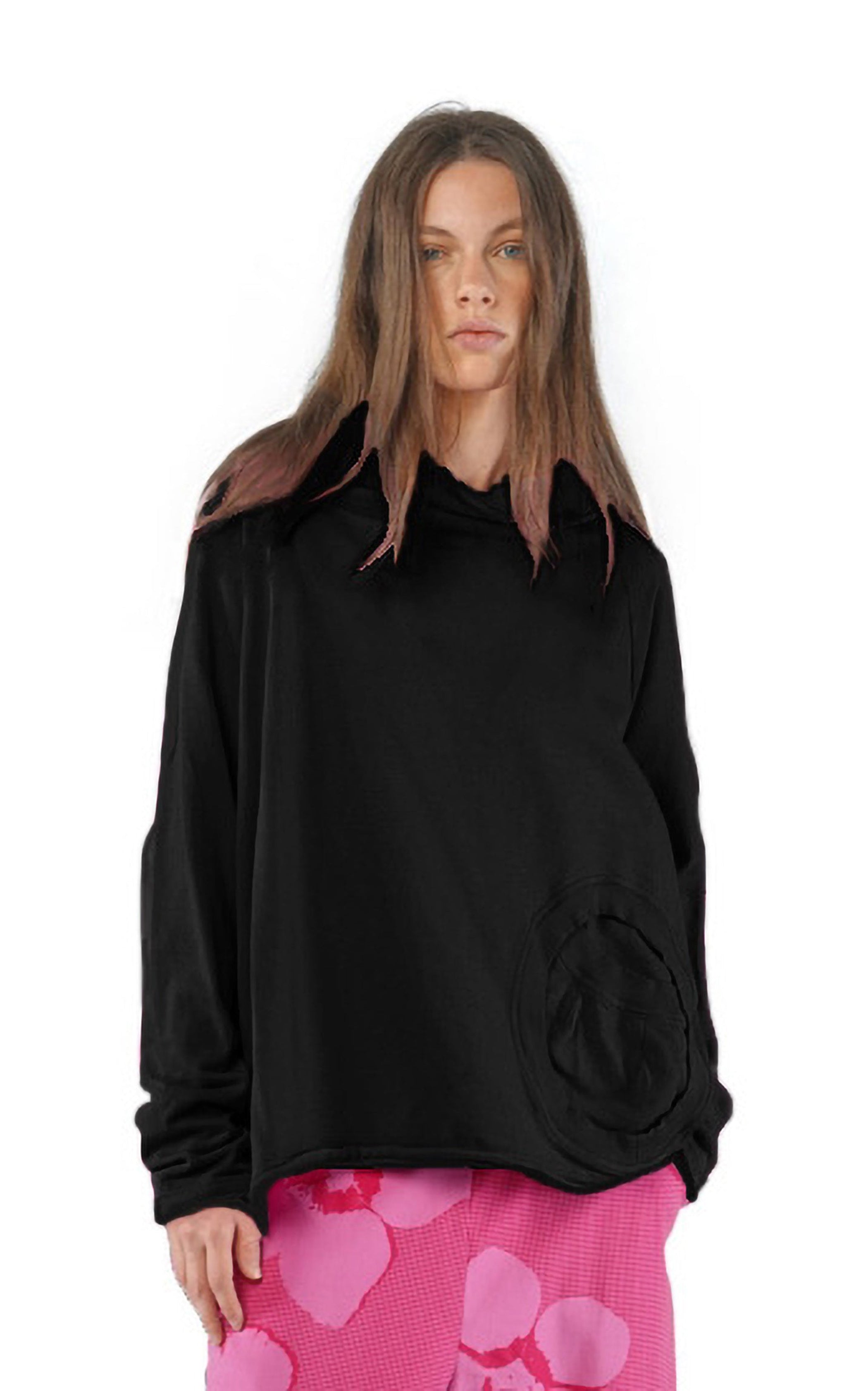 RUNDHOLZ BLACK LABEL Relaxed French Terry Pullover in Black