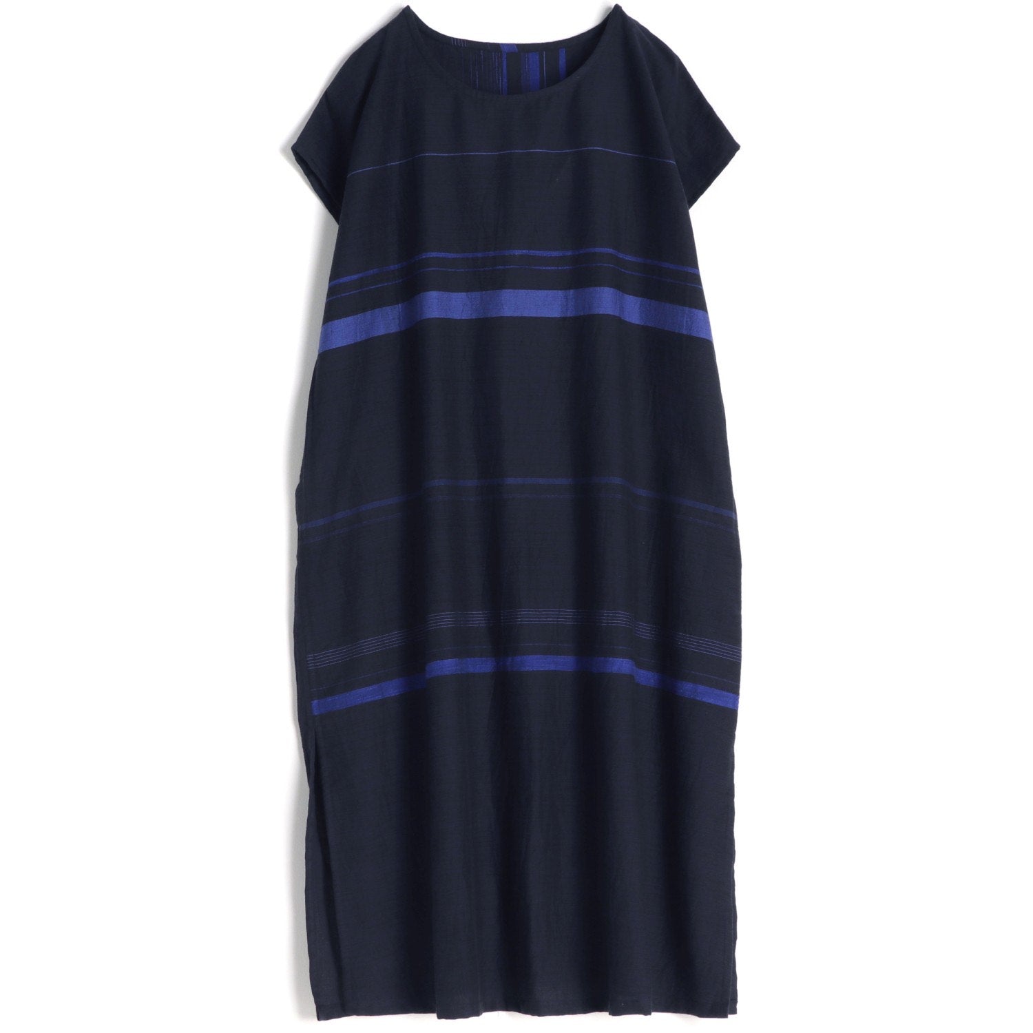 TAMAKI NIIME Shorter Length Cotton Cap Sleeve Round Neck Dress - Blue Thunder