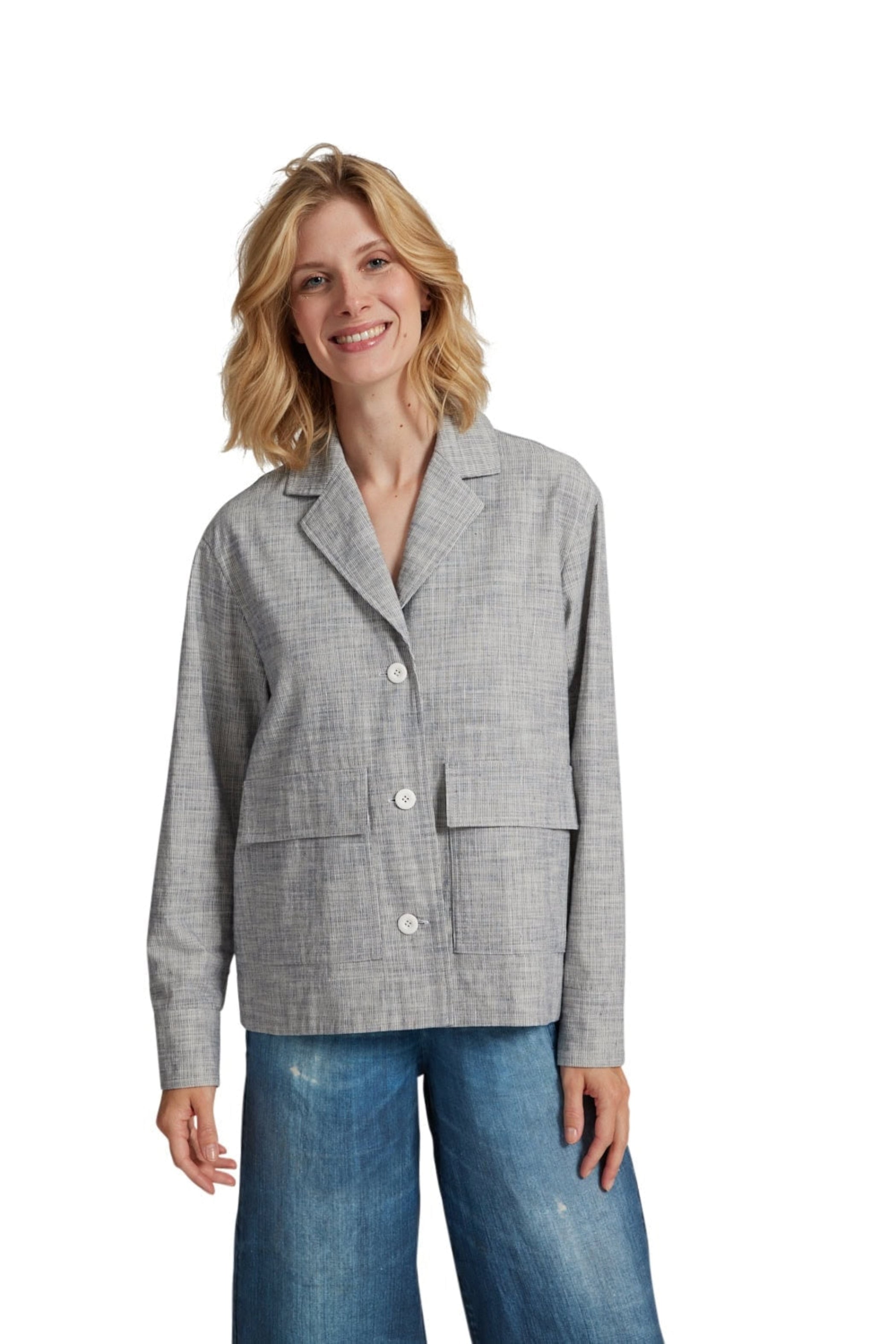 Elemente Clemente Notched Collar Jacket in Navy Stripes