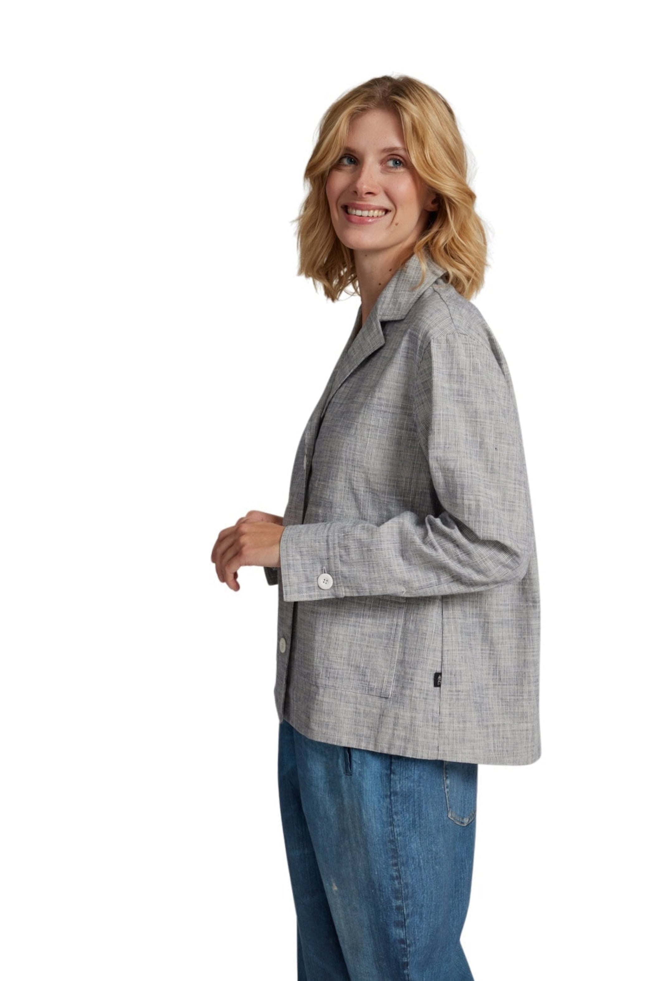 Elemente Clemente Notched Collar Jacket in Navy Stripes