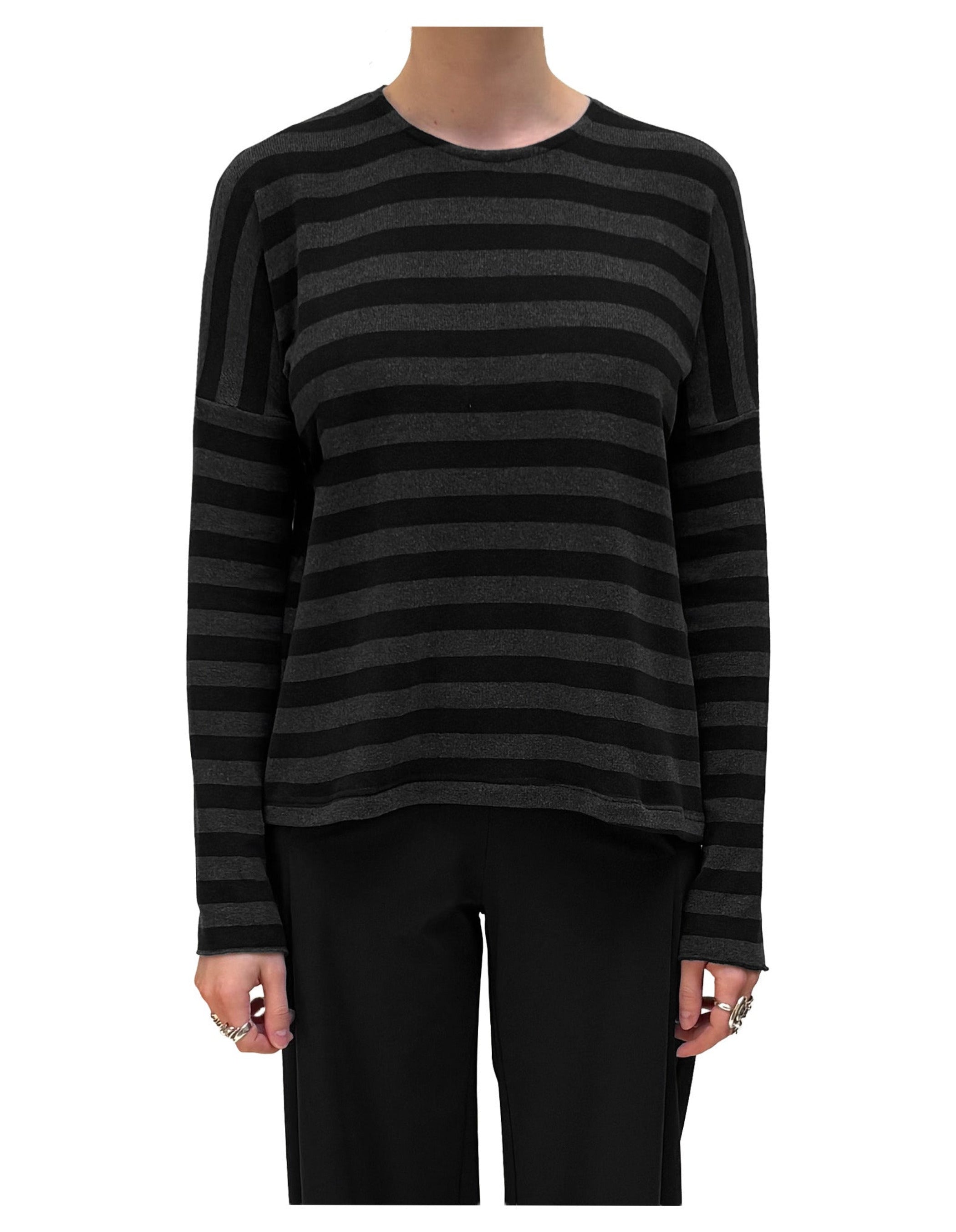 CHIARA COCOL - Cozy Cotton Knit Pullover in Black Stripe