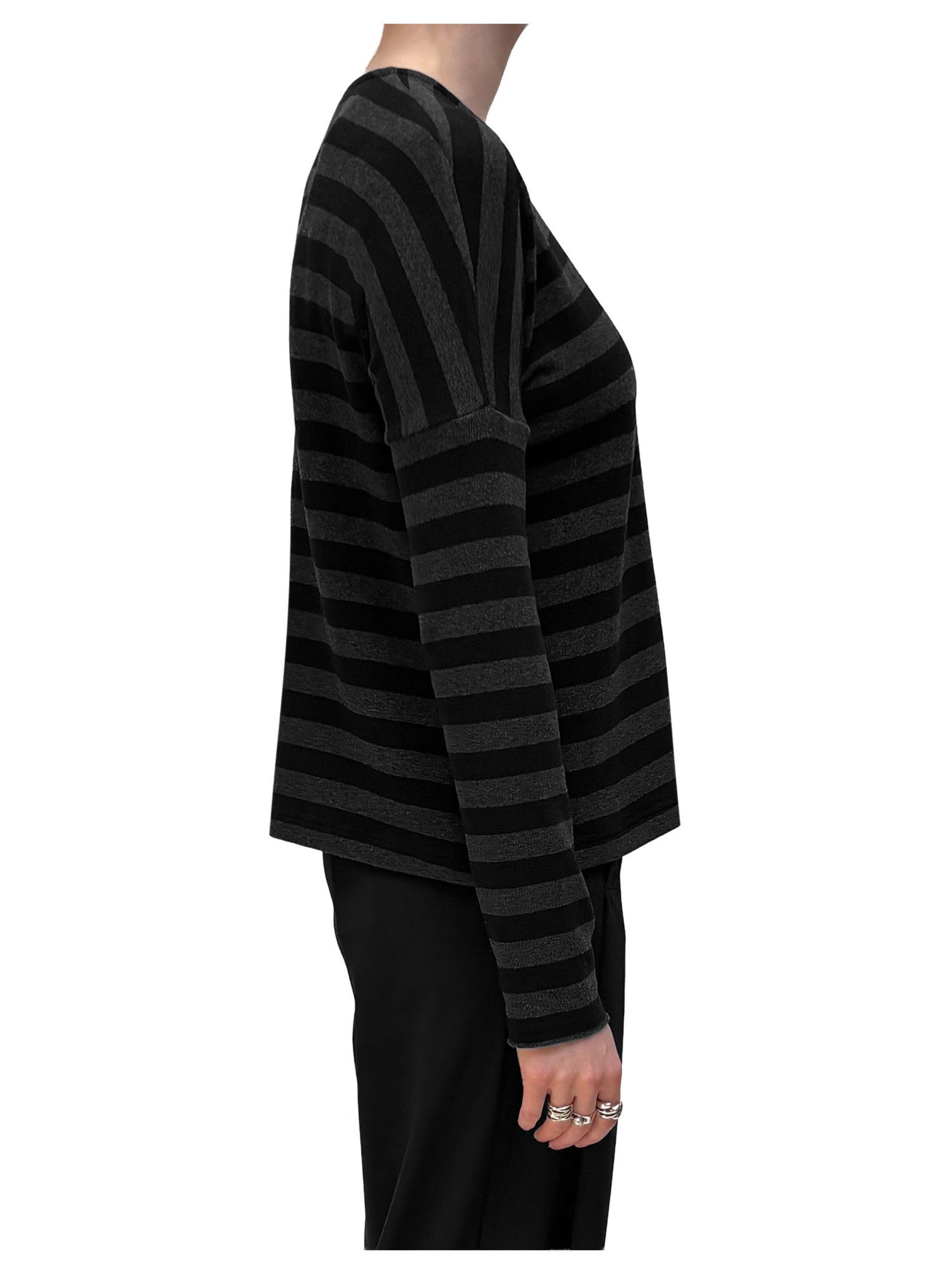 CHIARA COCOL - Cozy Cotton Knit Pullover in Black Stripe