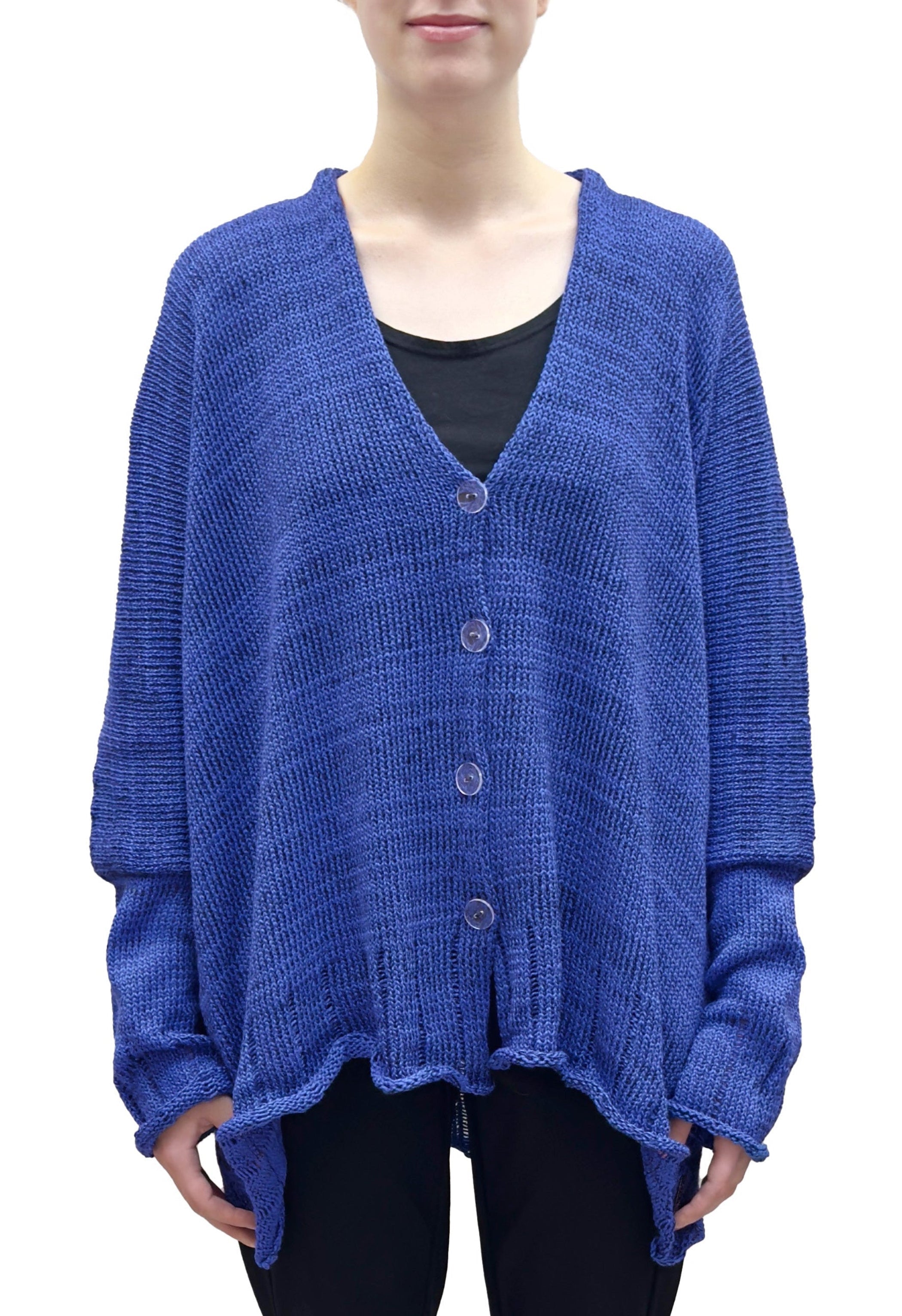 Paper Temples Relaxed V-Neck Cardigan in Azure and Black