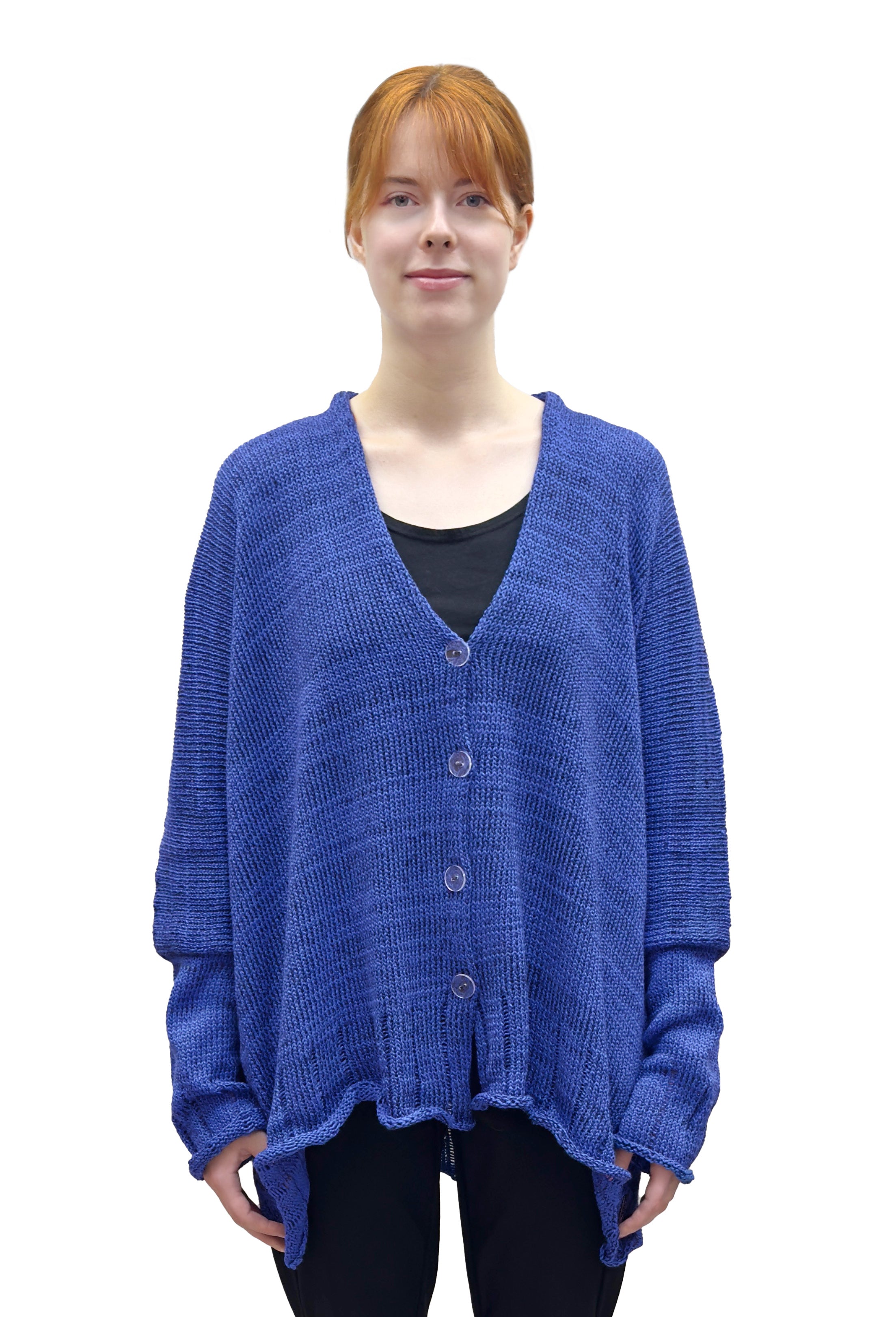 Paper Temples Relaxed V-Neck Cardigan in Azure and Black