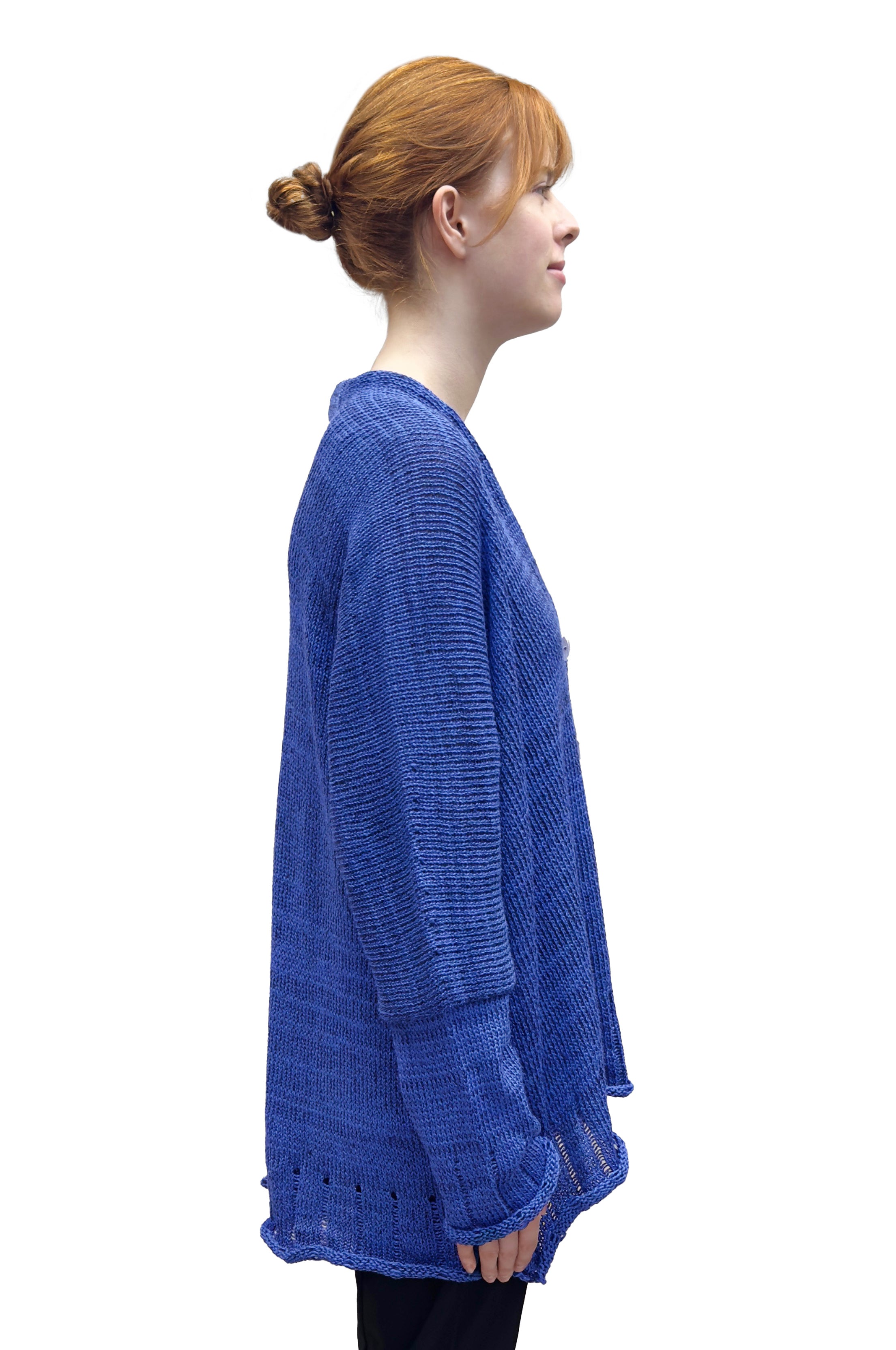 Paper Temples Relaxed V-Neck Cardigan in Azure and Black