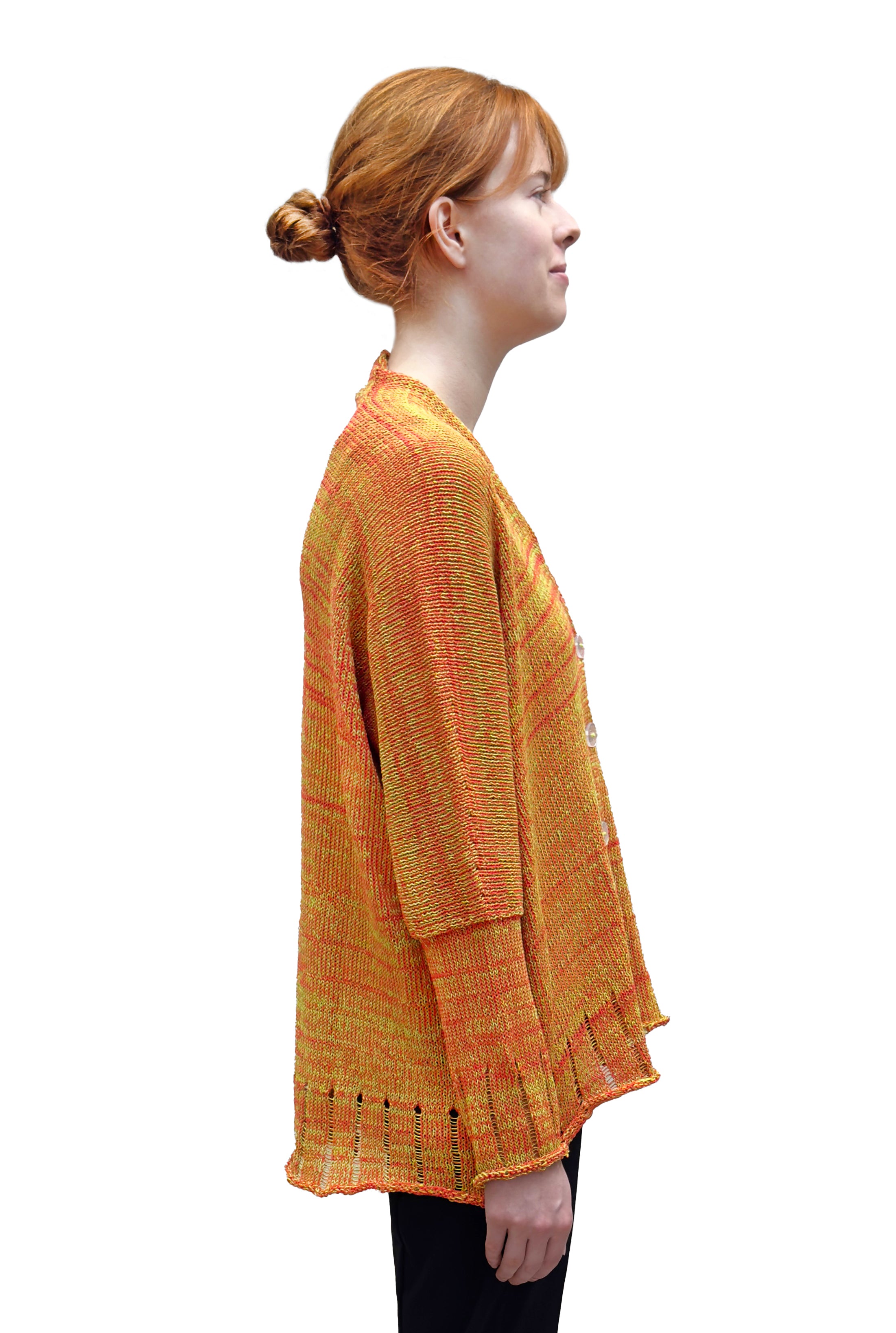 Paper Temples Relaxed V-Neck Cardigan in Orange and Lime Yellow