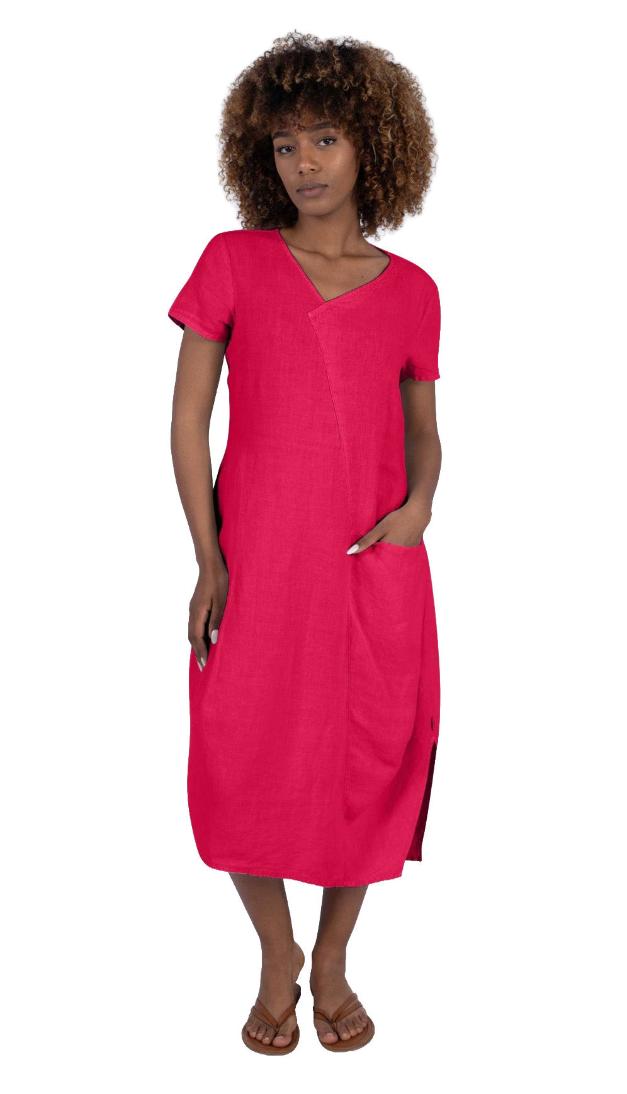 raspberry linen dress Raspberry Linen Dress KARA: Loose Fit, Maternity Friendly