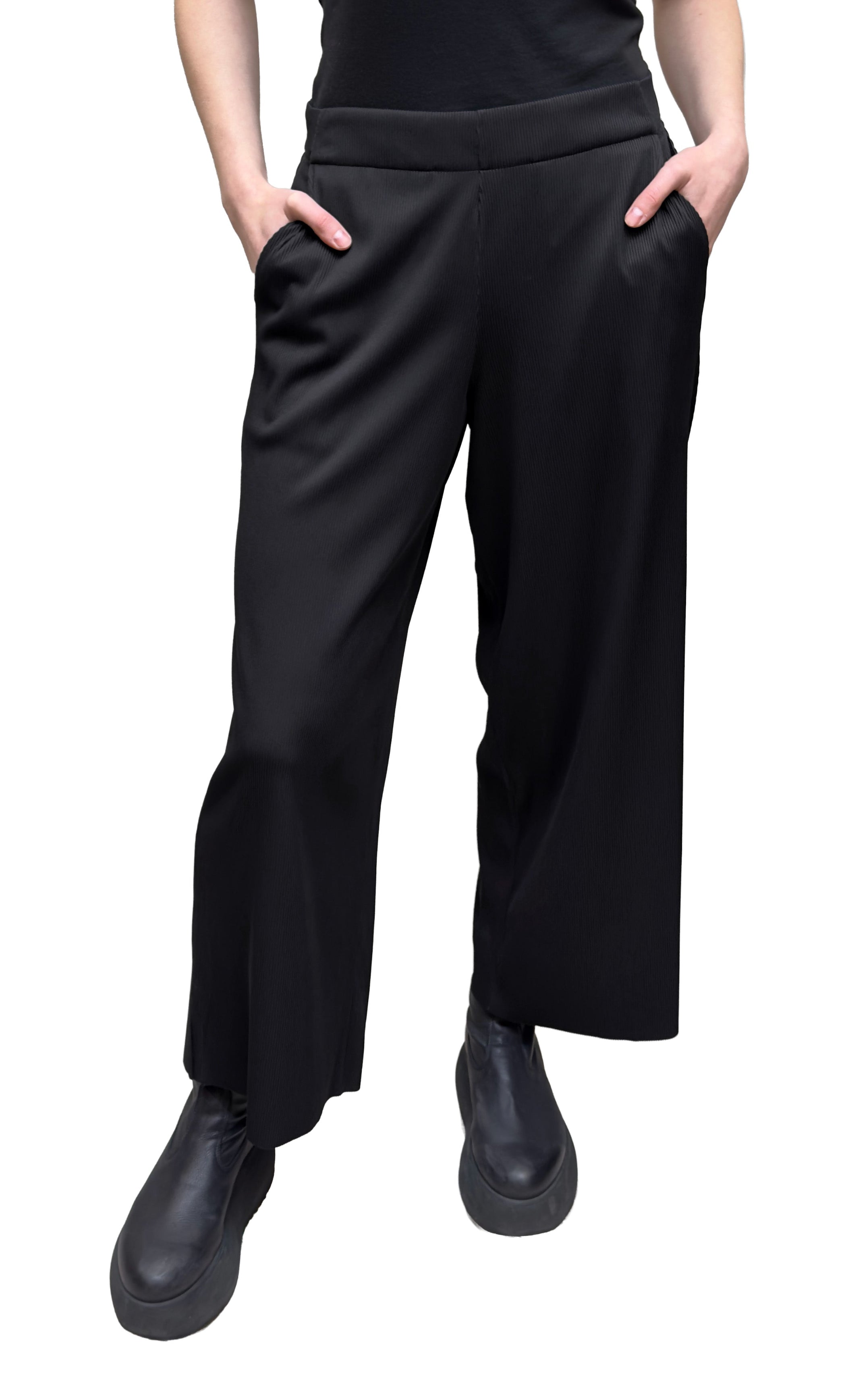 ELEMENTE CLEMENTE Ribbed Technical Wide Leg Pant in Black
