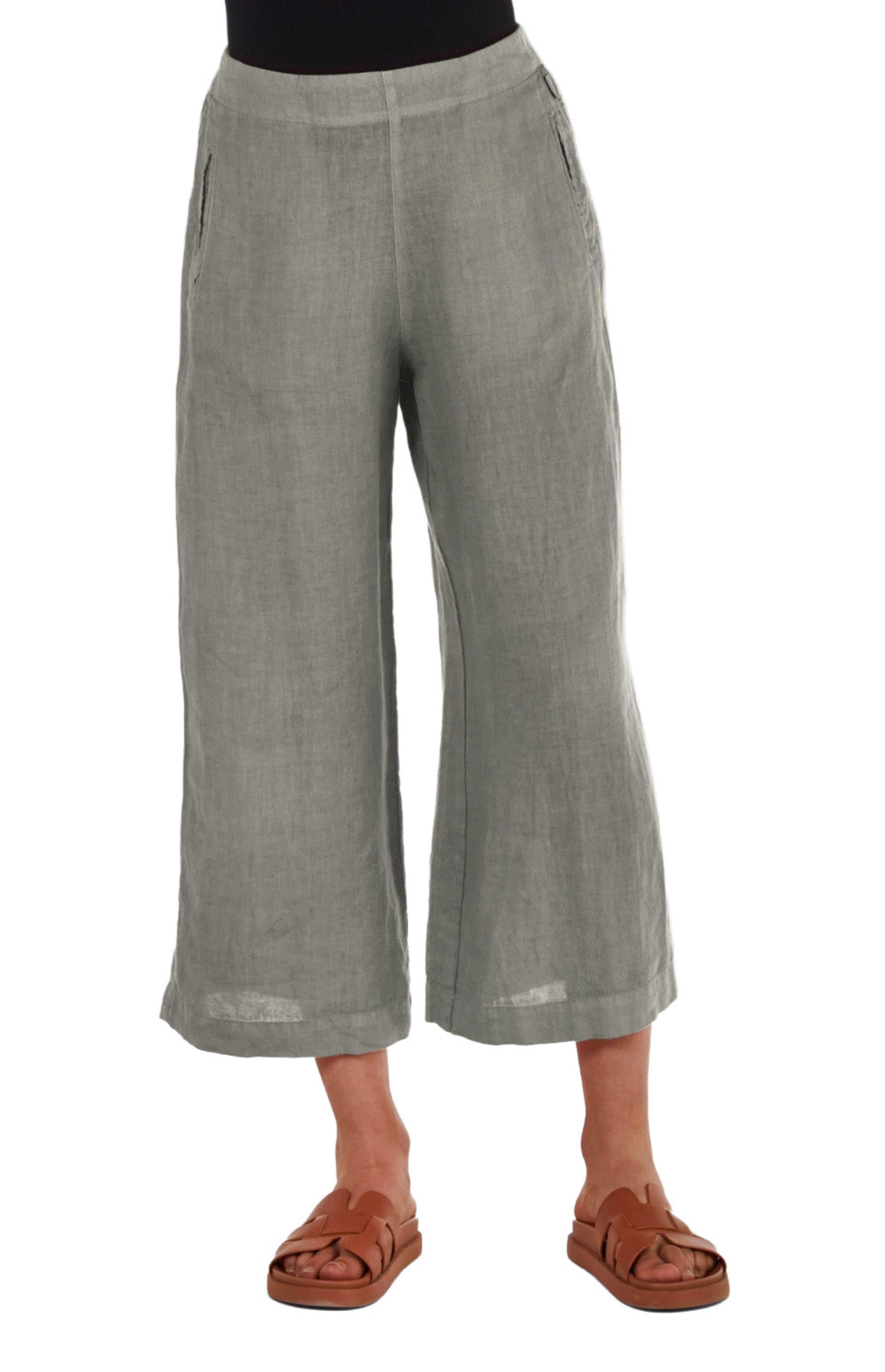 ELEMENTE CLEMENTE Cropped Wide Leg Linen Pant in Alga