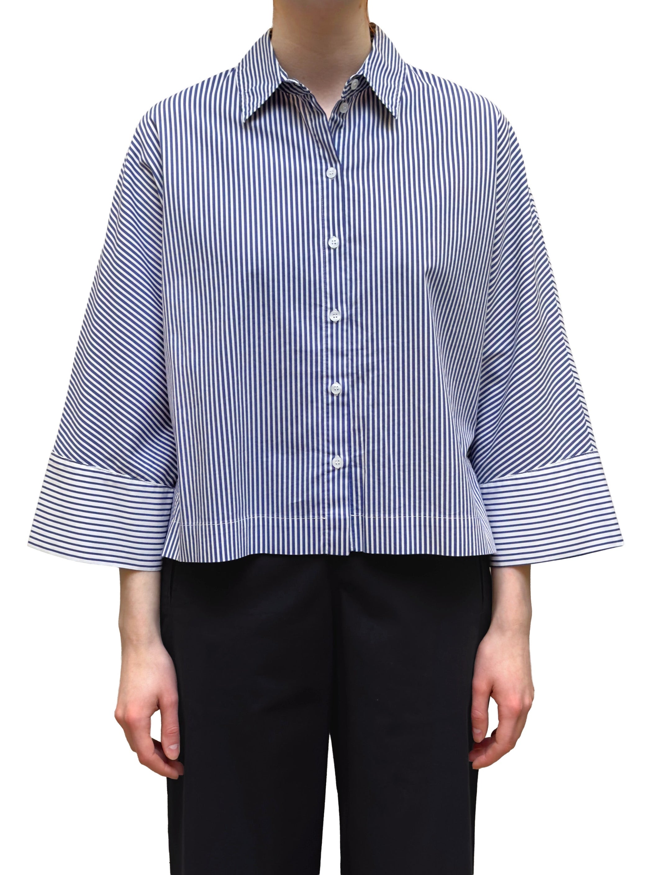 ELEMENTE CLEMENTE Cotton Dolman Sleeve Blouse in Deep Sapphire Multi-Stripes