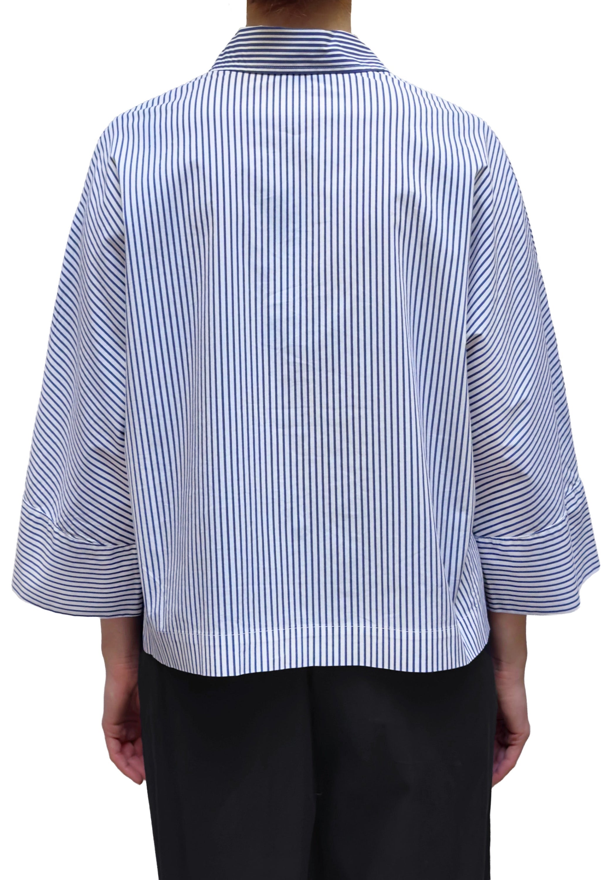 ELEMENTE CLEMENTE Cotton Dolman Sleeve Blouse in Deep Sapphire Multi-Stripes
