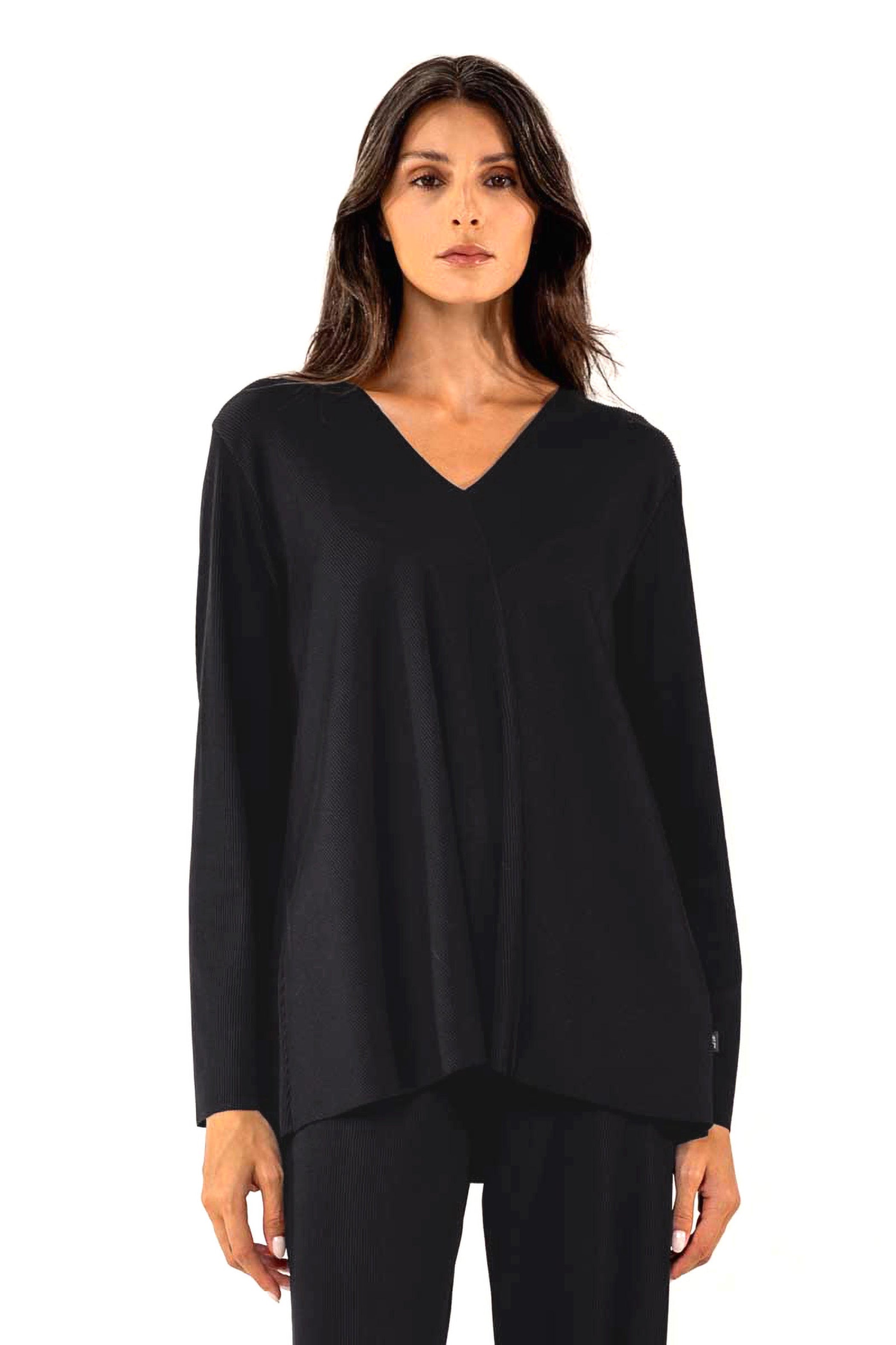 ELEMENTE CLEMENTE Ribbed V Neck Pullover in Black Onyx