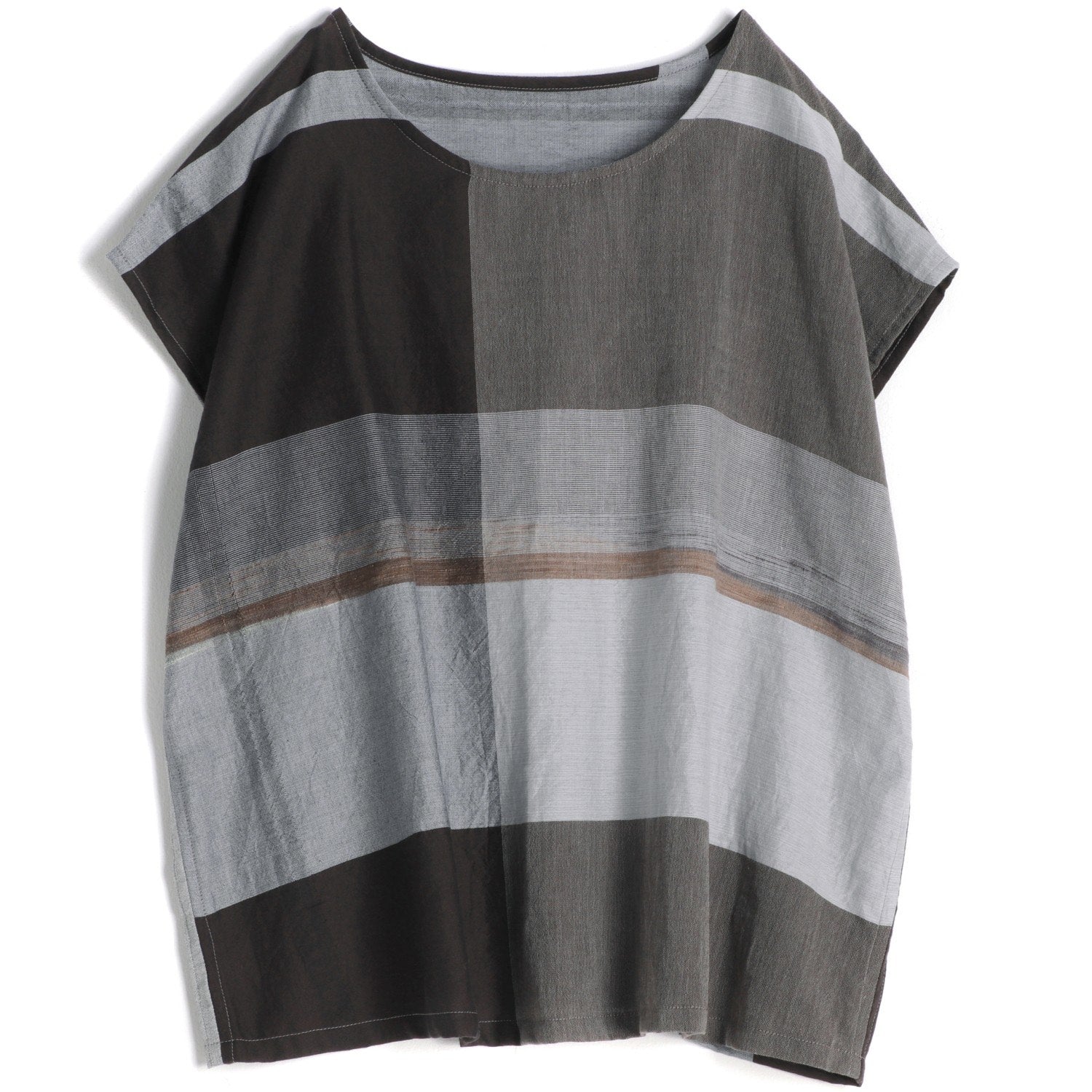 Tamaki Niime Striped Cap Sleeve Top - Espresso Hints