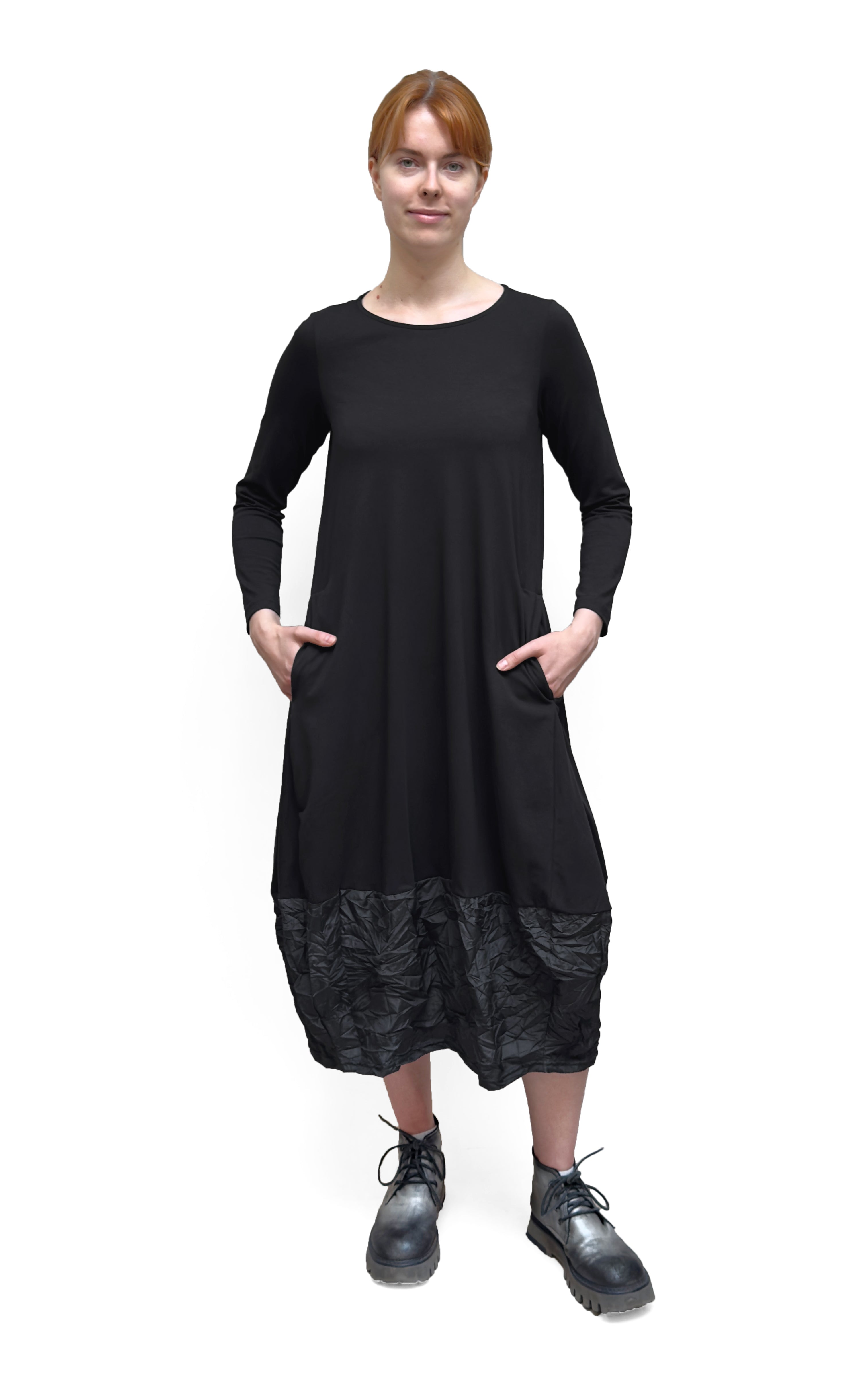 MAMA B Long Jersey Knit and Taffeta Dress in Black