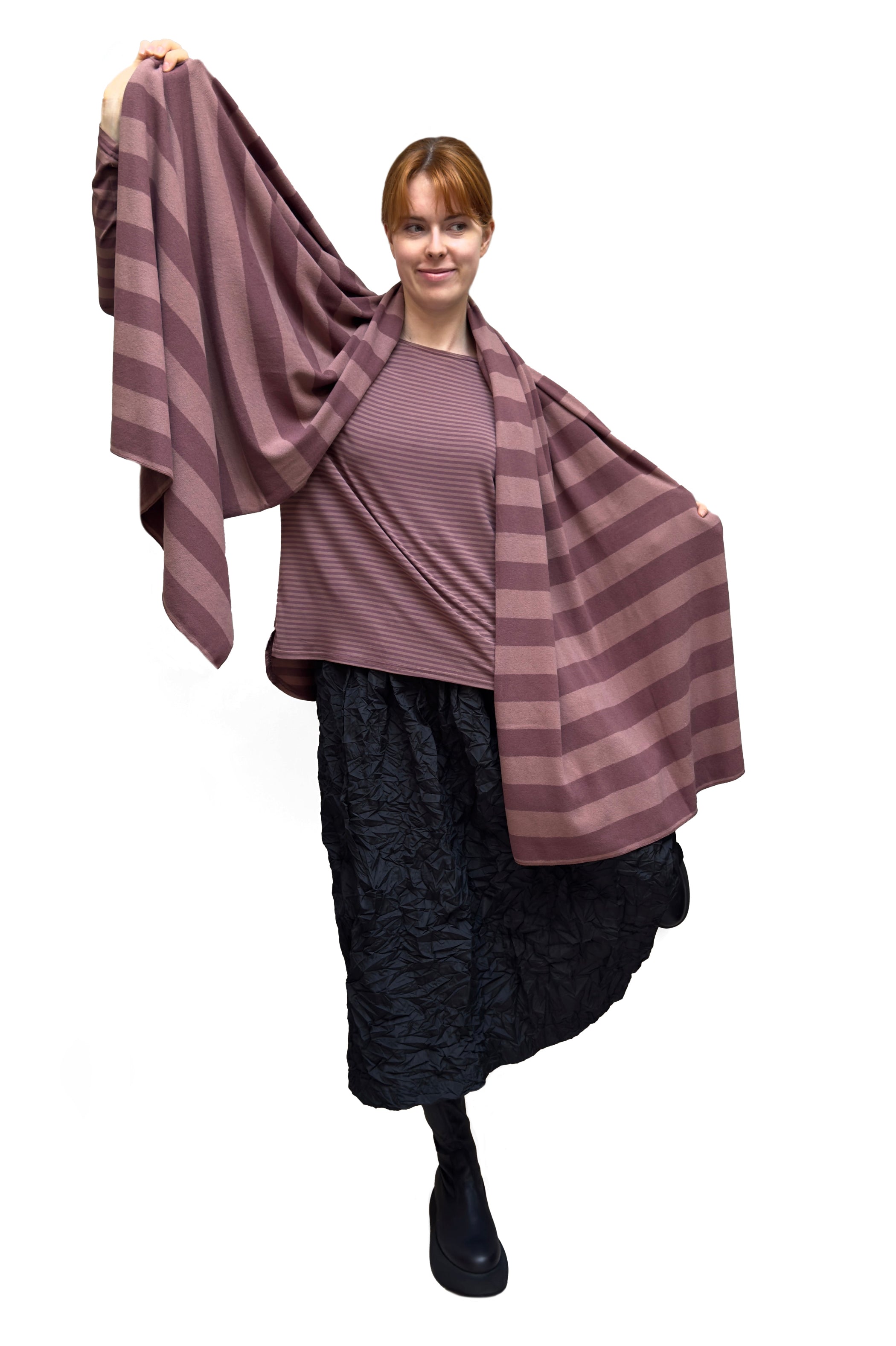 MAMA B Cozy Knit Long Shawl in Dusky Pink Stripes