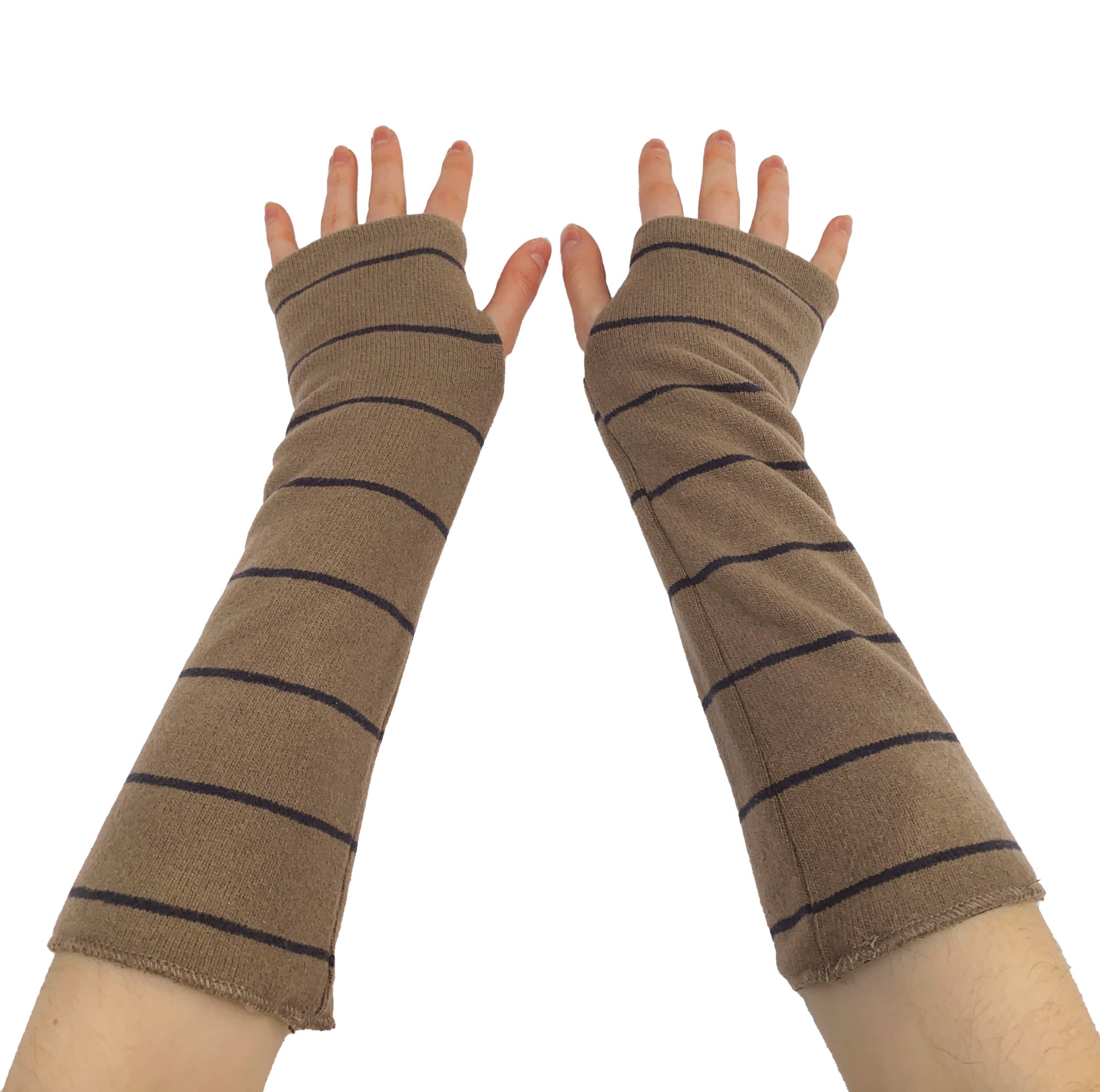 MAMA B Long Cozy Knit Arm Warmers in Blue Mini-Stripe