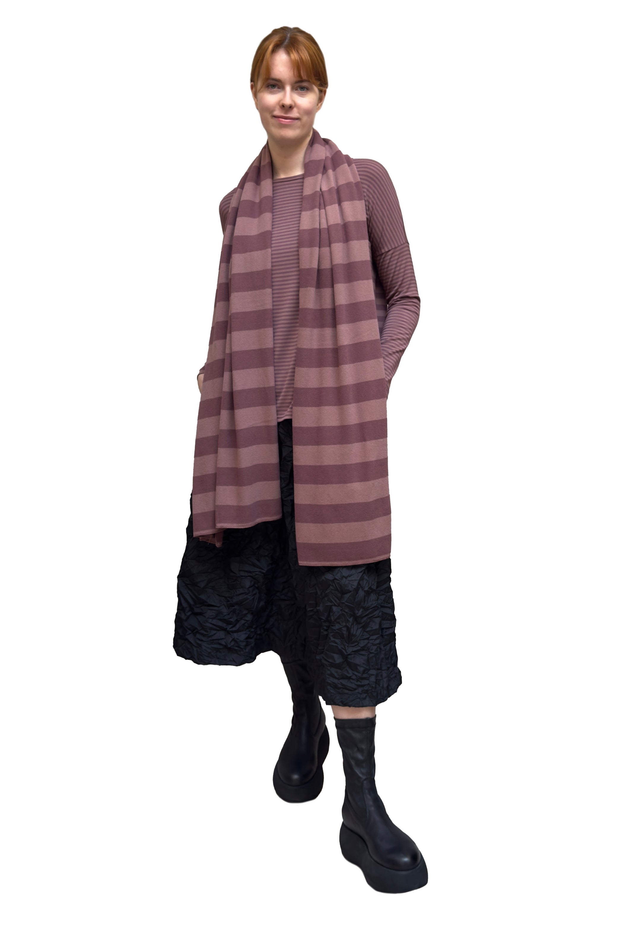 MAMA B Cozy Knit Long Shawl in Dusky Pink Stripes
