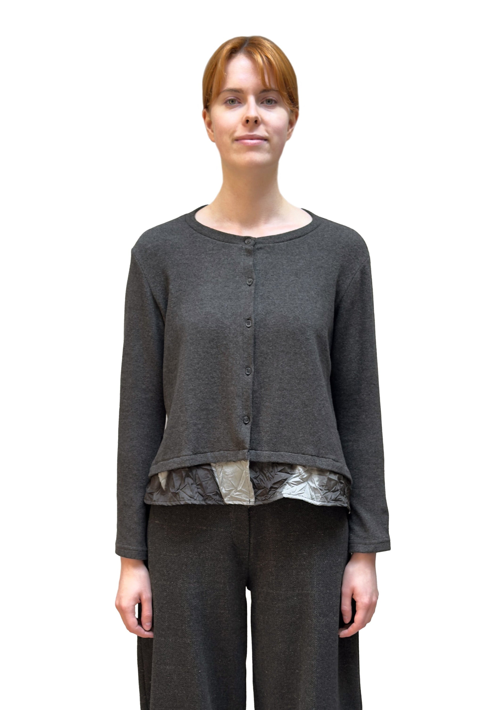 Mama B Cozy Knit and Taffeta A-Line Cardigan in Anthracite