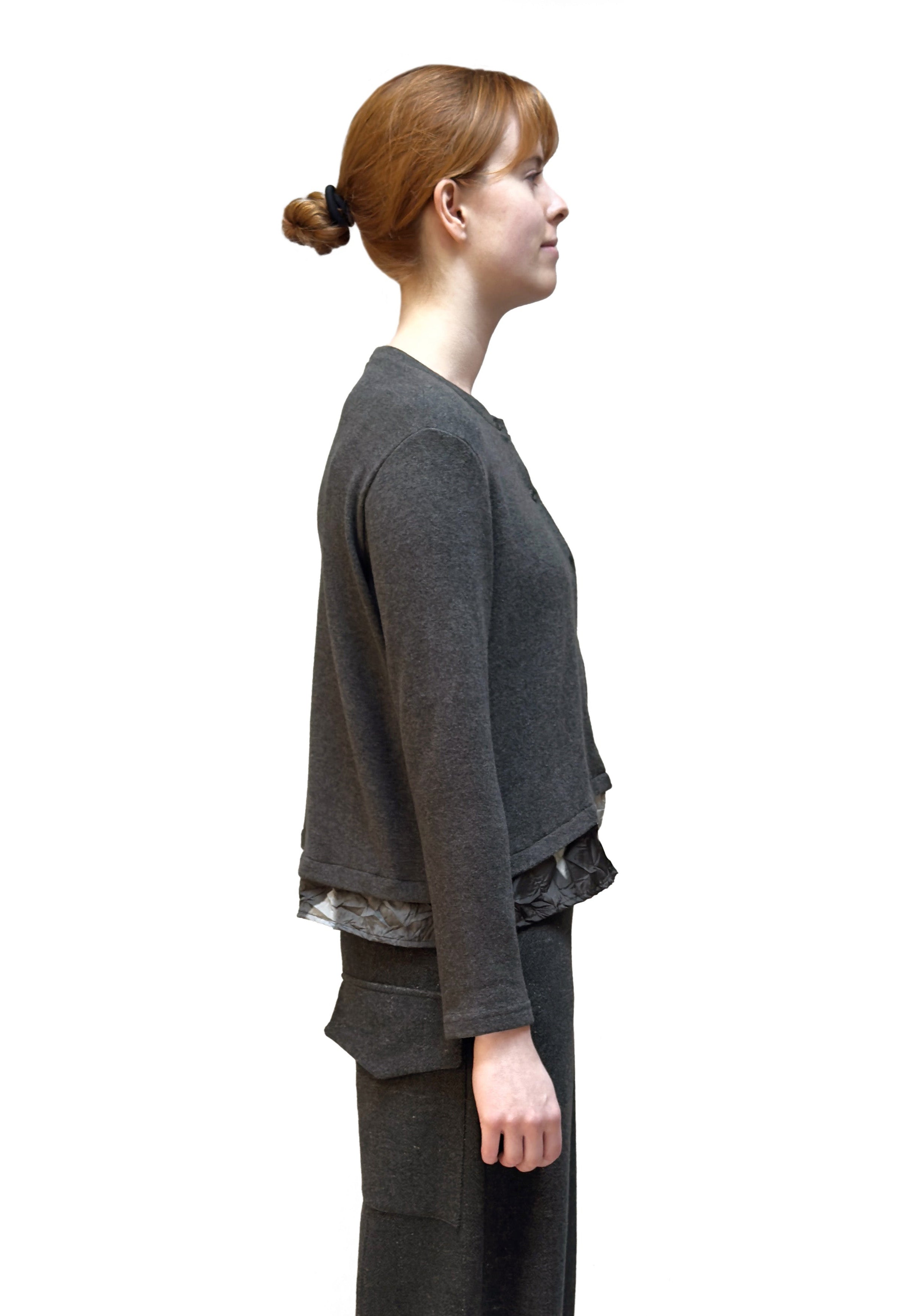 Mama B Cozy Knit and Taffeta A-Line Cardigan in Anthracite